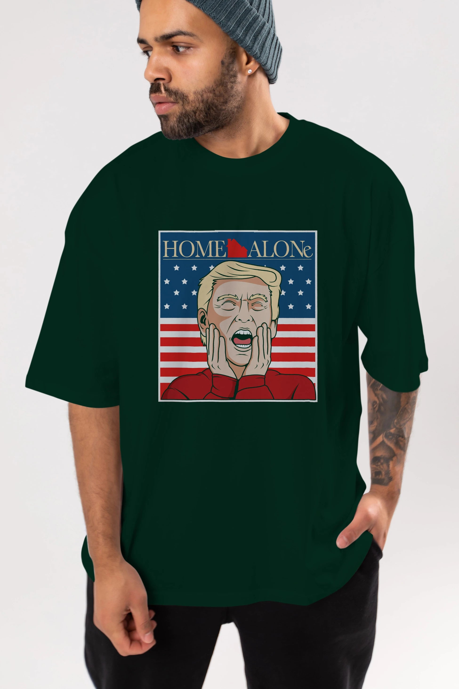 Home Alone Trump Ön Baskılı Oversize t-shirt Erkek Kadın Unisex %100 Pamuk tişort