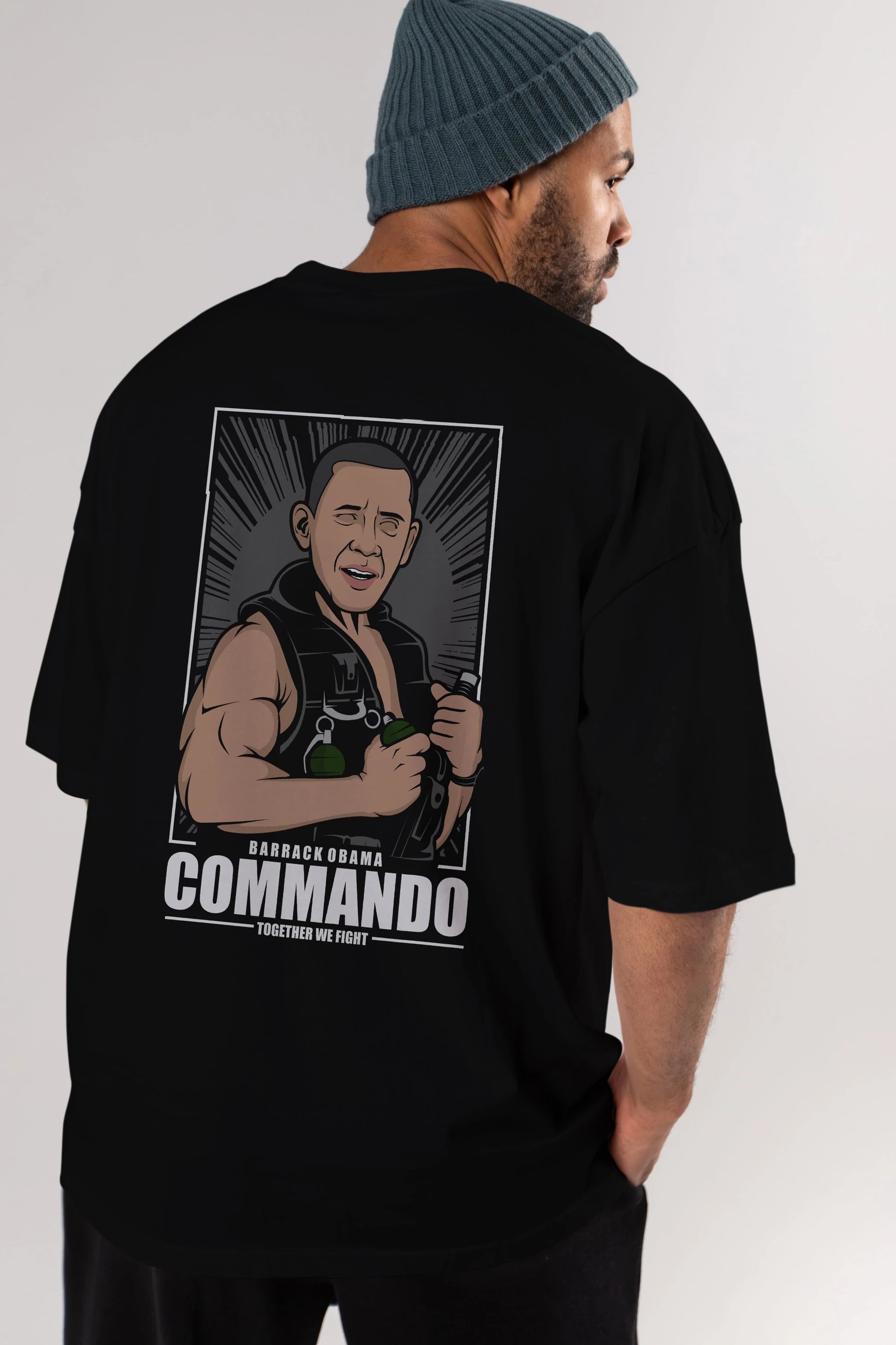 Obama Commando Arka Baskılı Oversize t-shirt Erkek Kadın Unisex %100 Pamuk tişort