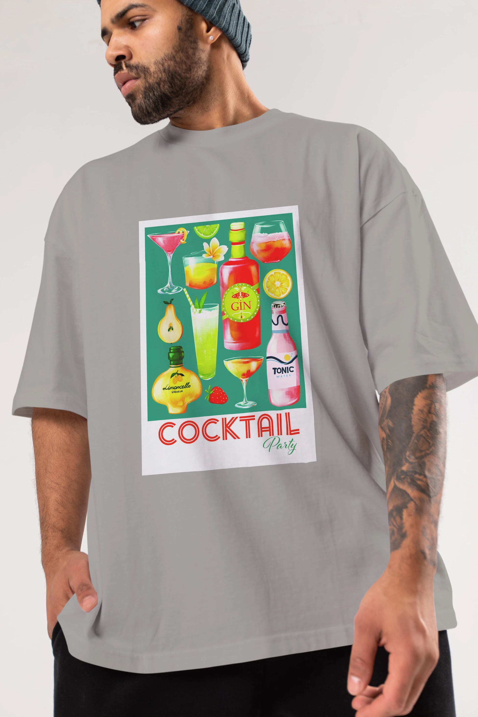 Cocktail Party 2 Ön Baskılı Oversize t-shirt Erkek Kadın Unisex %100 Pamuk Bisiklet Yaka tişort