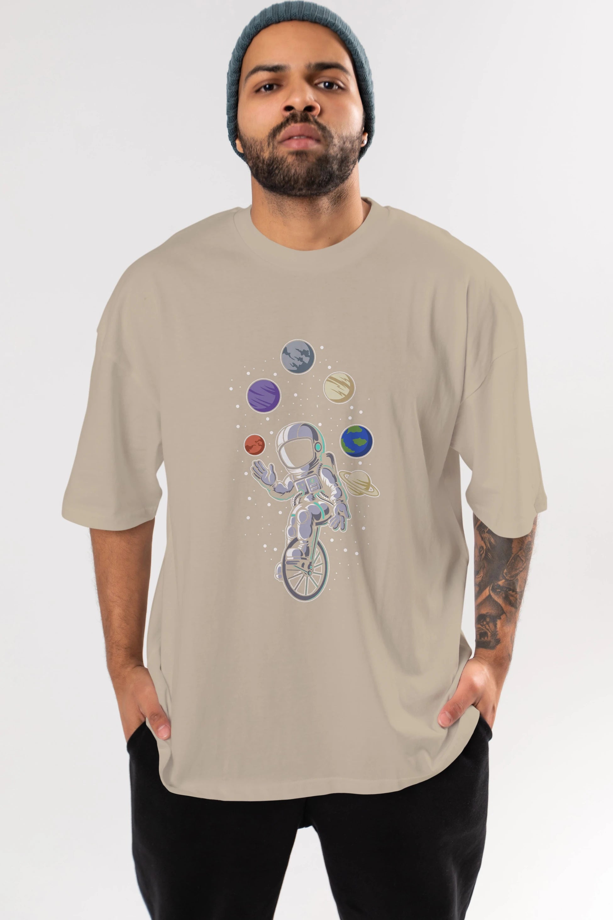 Astronaut Circus Ön Baskılı Oversize t-shirt Erkek Kadın Unisex