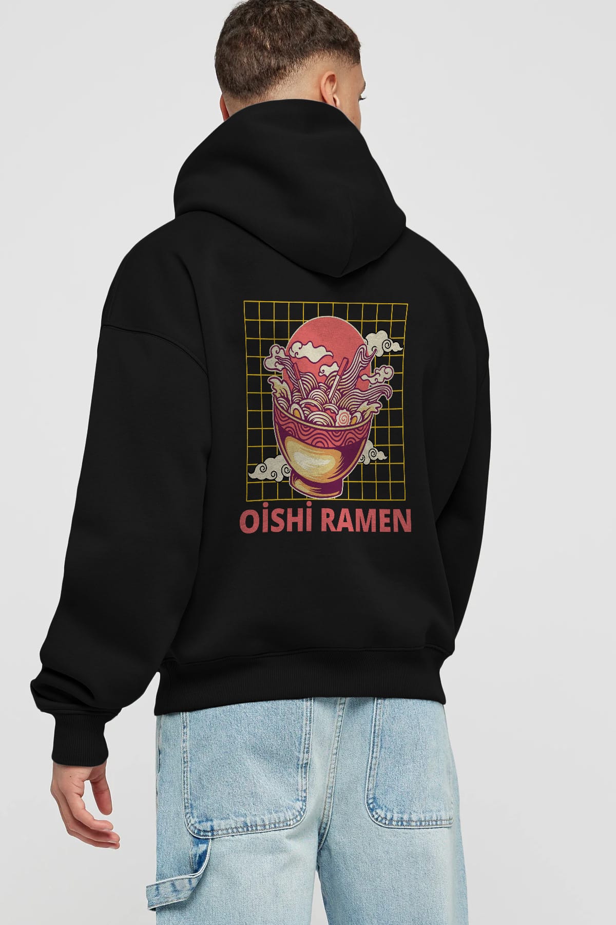 Oishi Ramen Yazılı Arka Baskılı Oversize Hoodie Kapüşonlu Sweatshirt Erkek Kadın Unisex