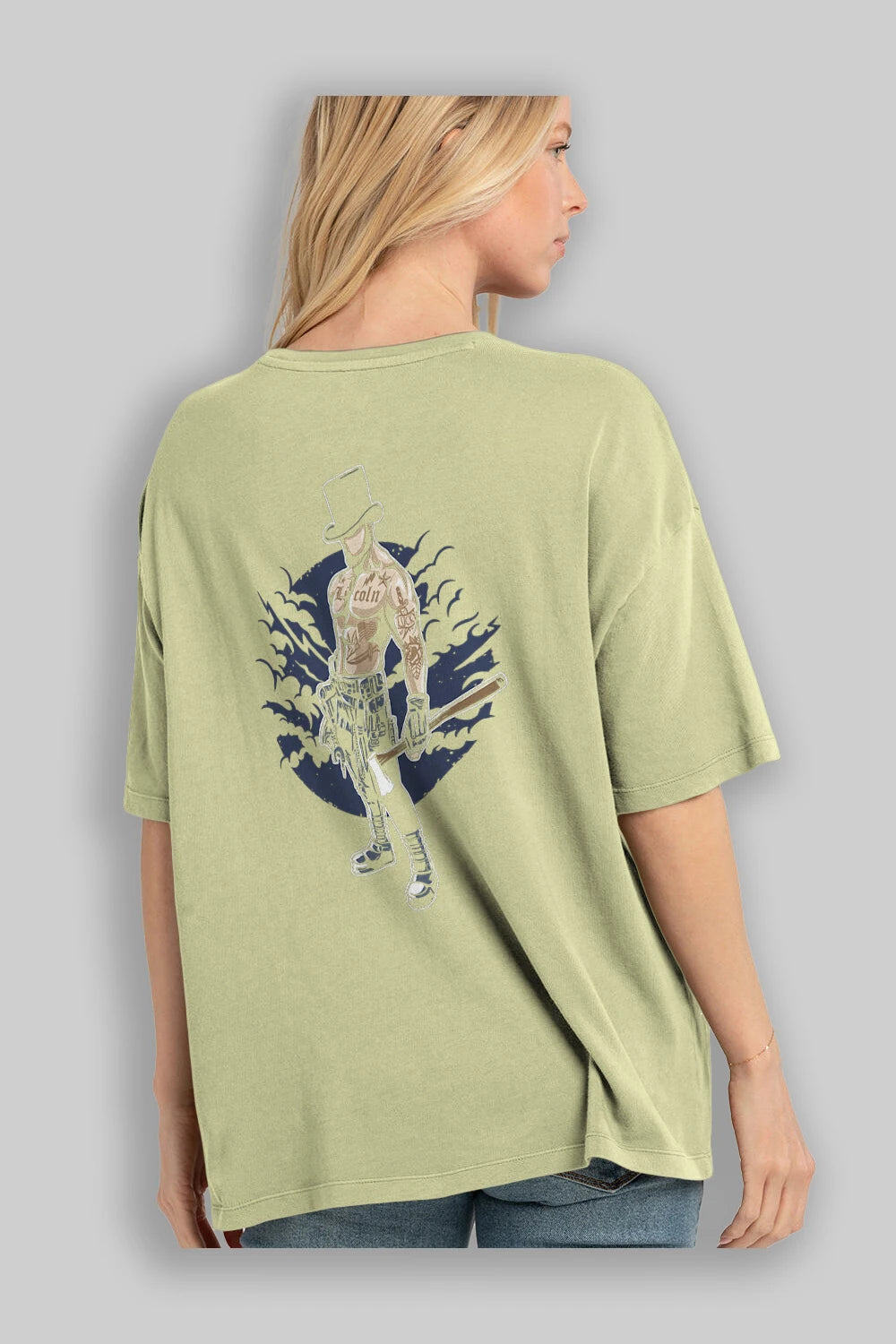 Lincoln Arka Baskılı Oversize t-shirt Erkek Kadın Unisex %100 Pamuk