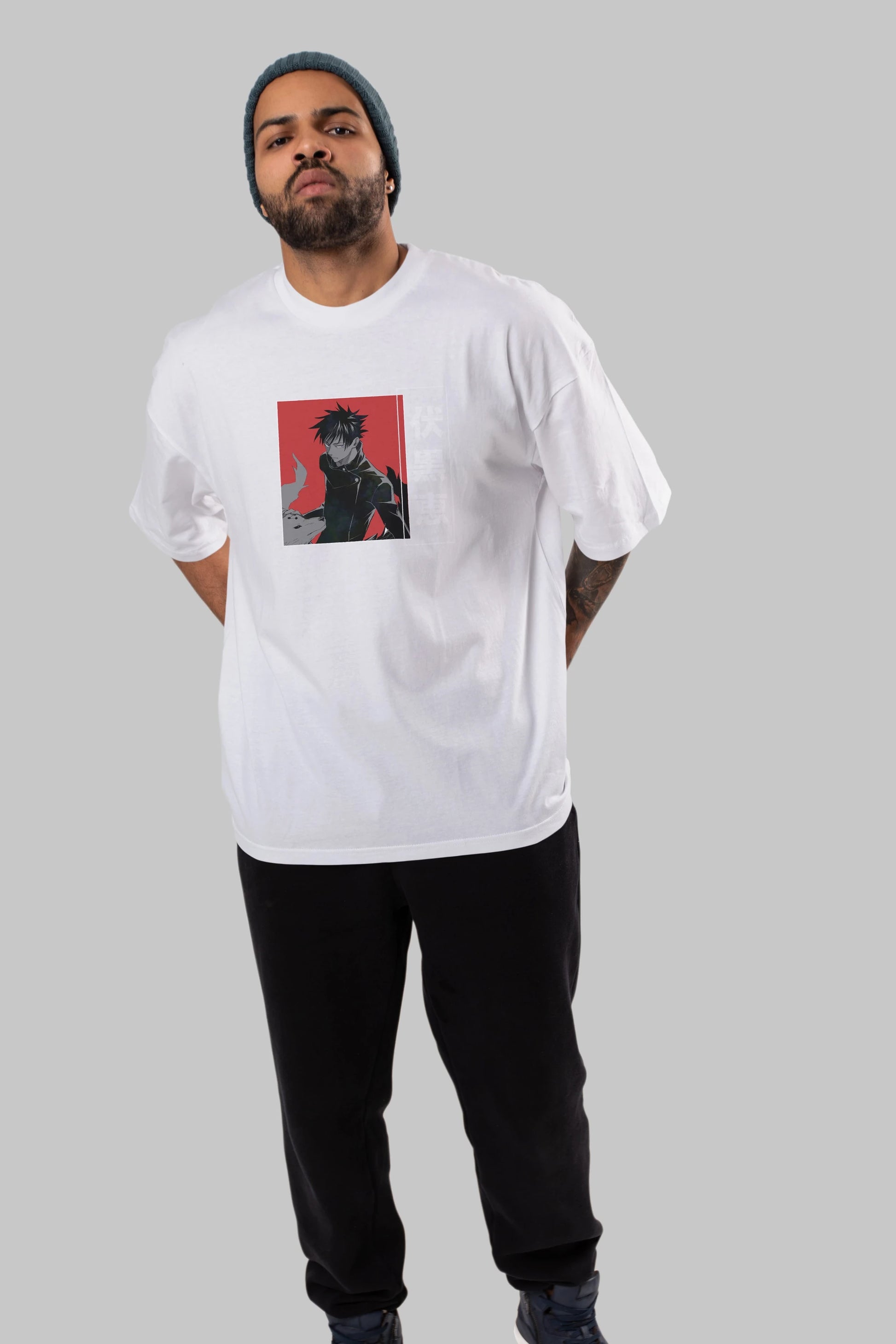 Megumi Fushiguro Anime Ön Baskılı Oversize t-shirt %100 pamuk Erkek Kadın Unisex