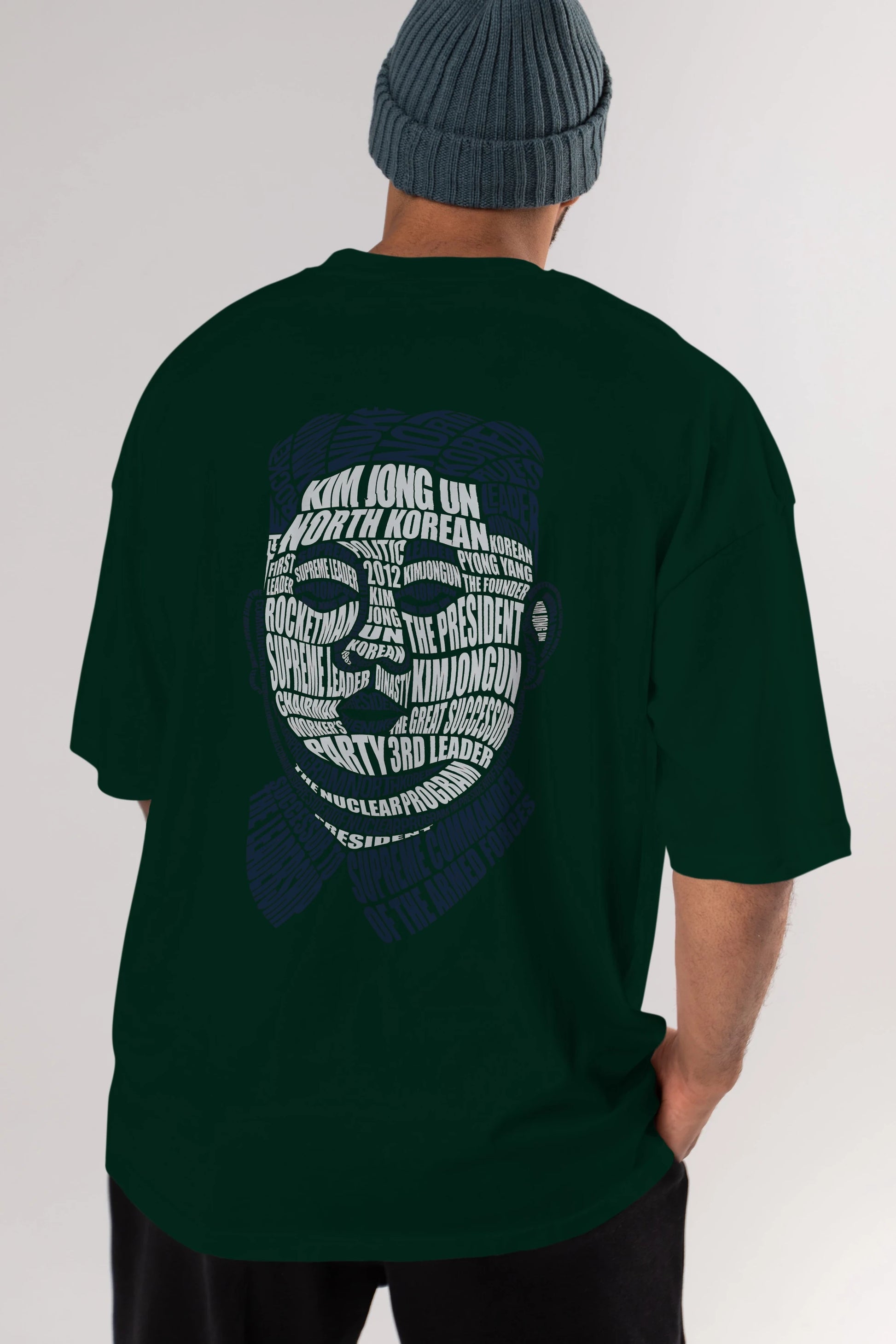 Kim Jong Un Calligram Arka Baskılı Oversize t-shirt %100 pamuk Erkek Kadın Unisex
