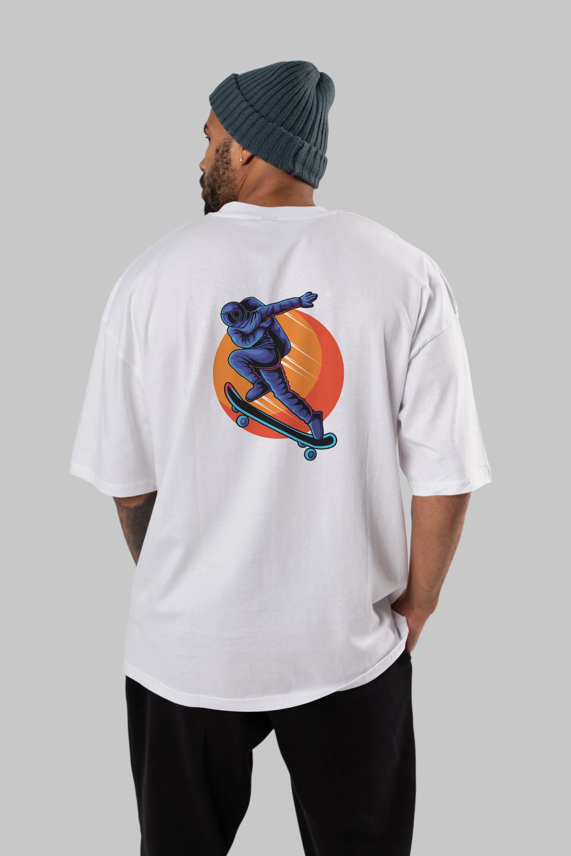 Astroskate Run Arka Baskılı Oversize t-shirt Erkek Kadın Unisex