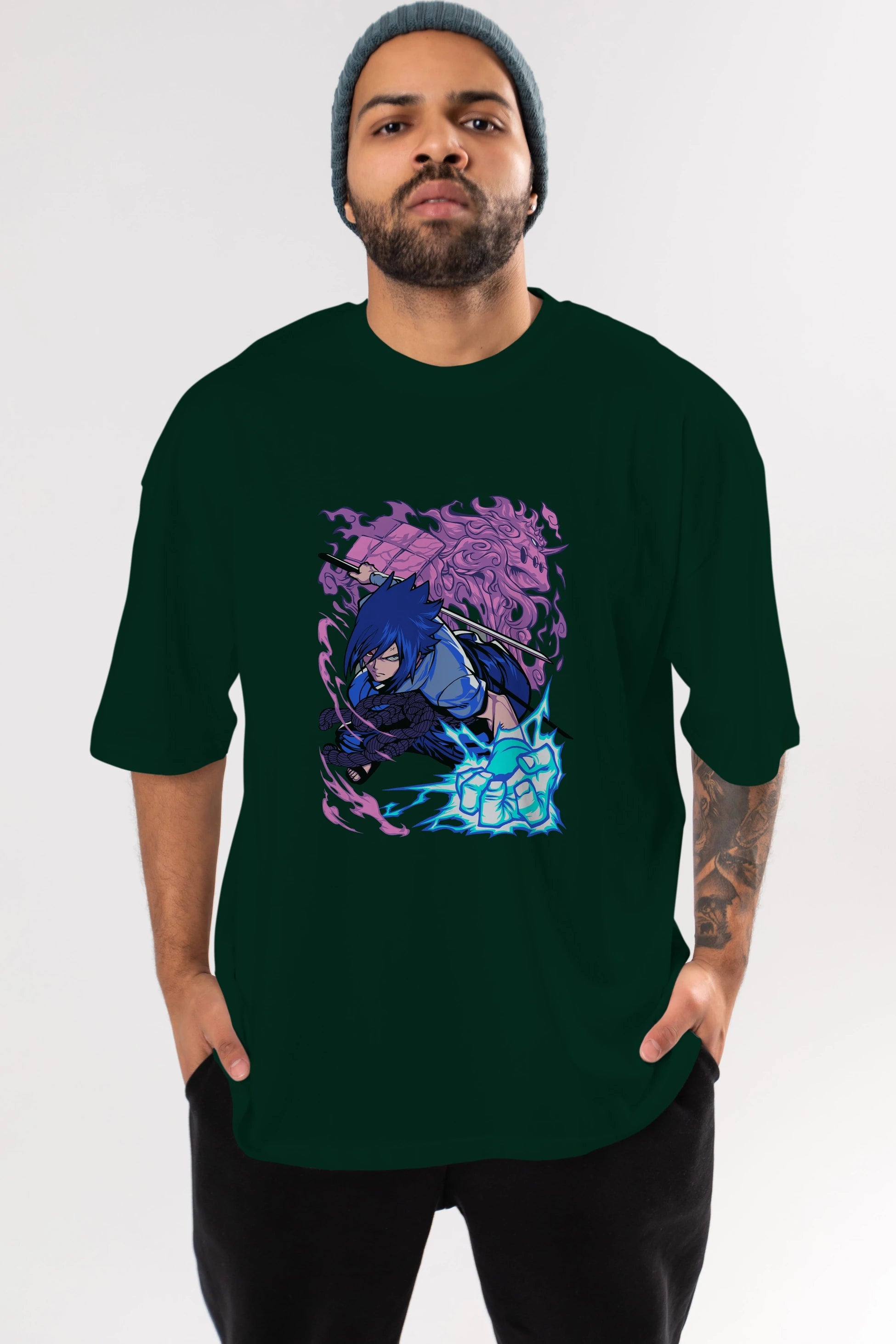 NARUTO SASUKE UCHIHA 2 Anime Ön Baskılı Oversize t-shirt %100 pamuk Erkek Kadın Unisex