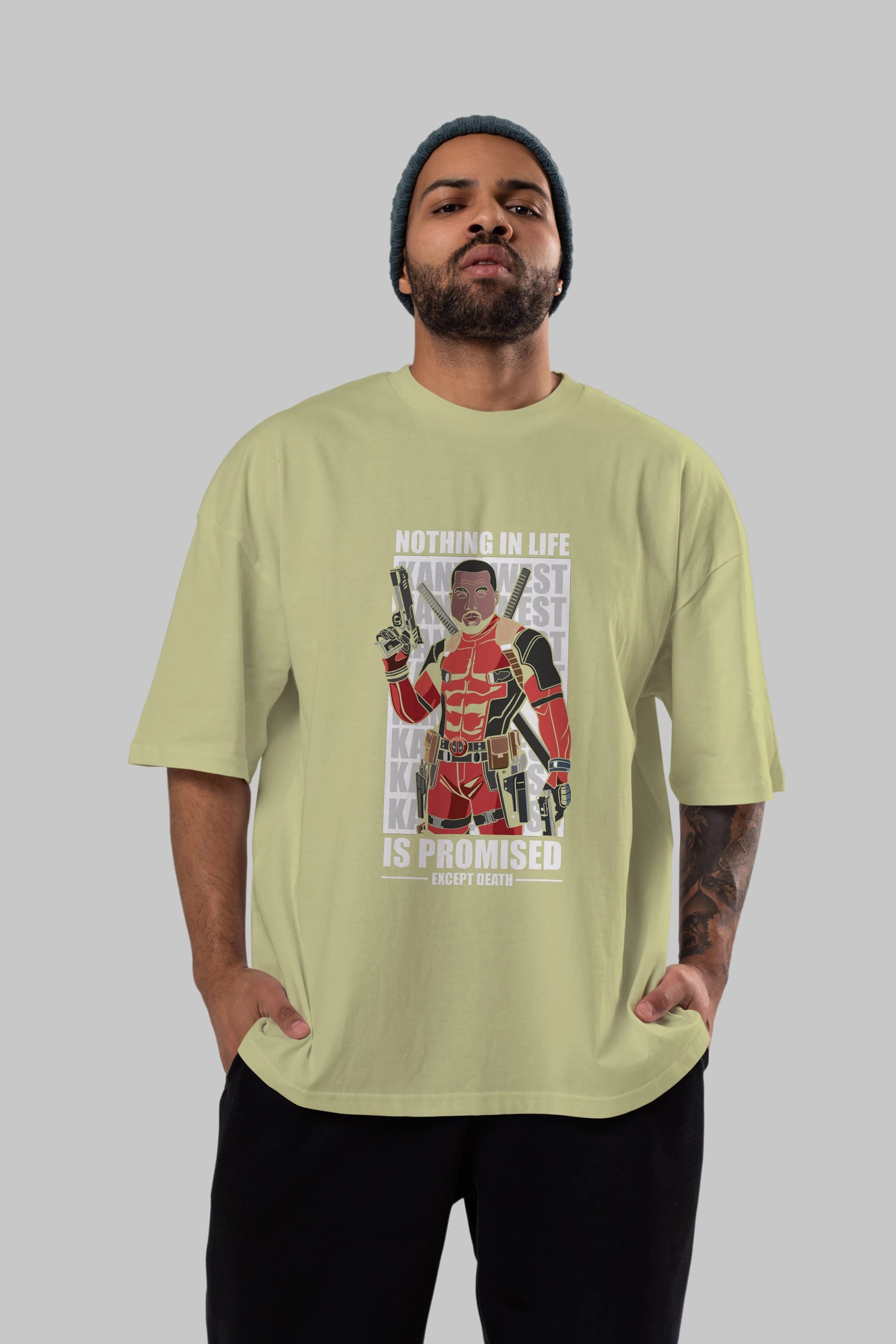 Kanye West Deadpool Ön Baskılı Oversize t-shirt Erkek Kadın Unisex %100 Pamuk tişort
