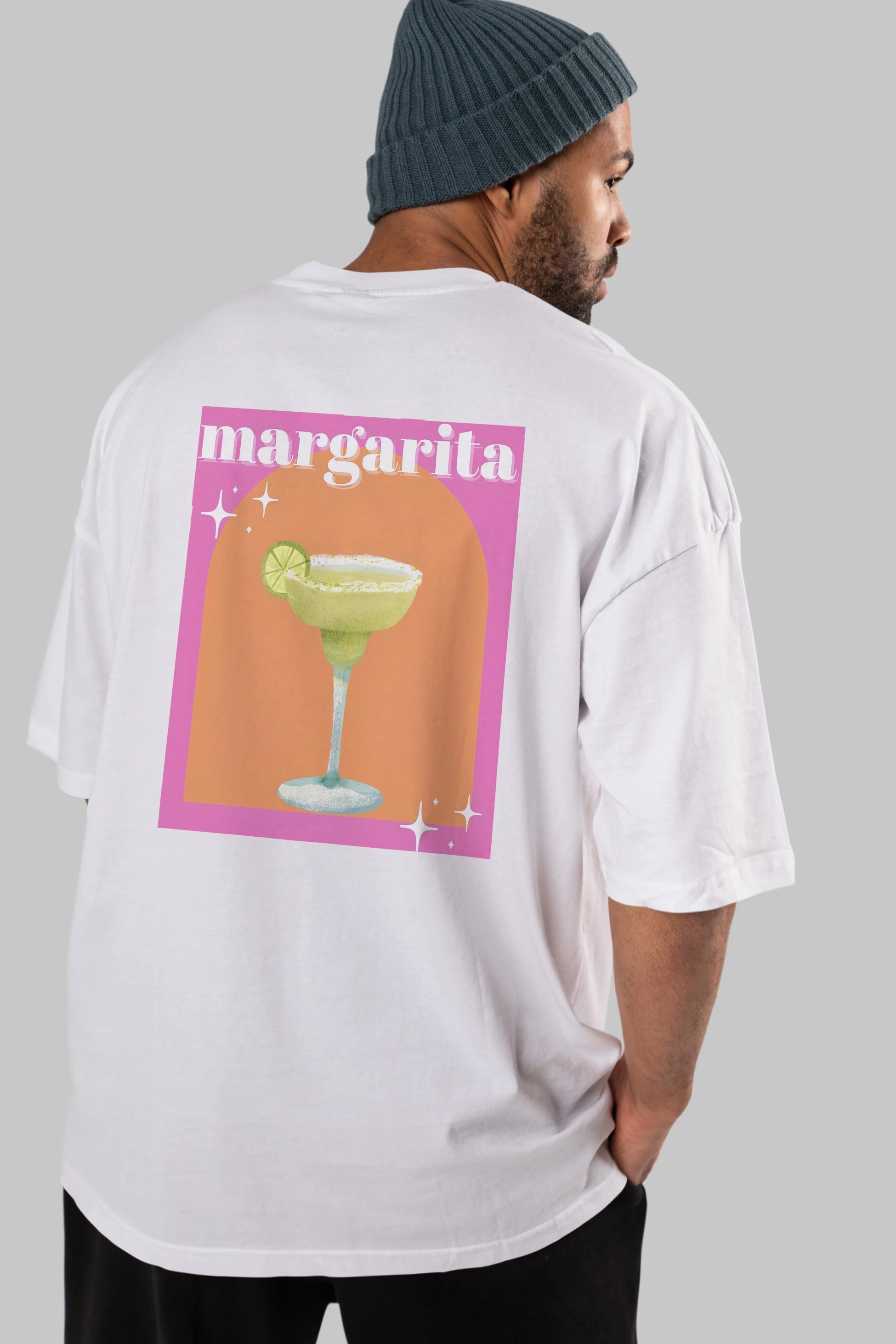Margarita 7 Arka Baskılı Oversize t-shirt Erkek Kadın Unisex %100 Pamuk Bisiklet Yaka tişort