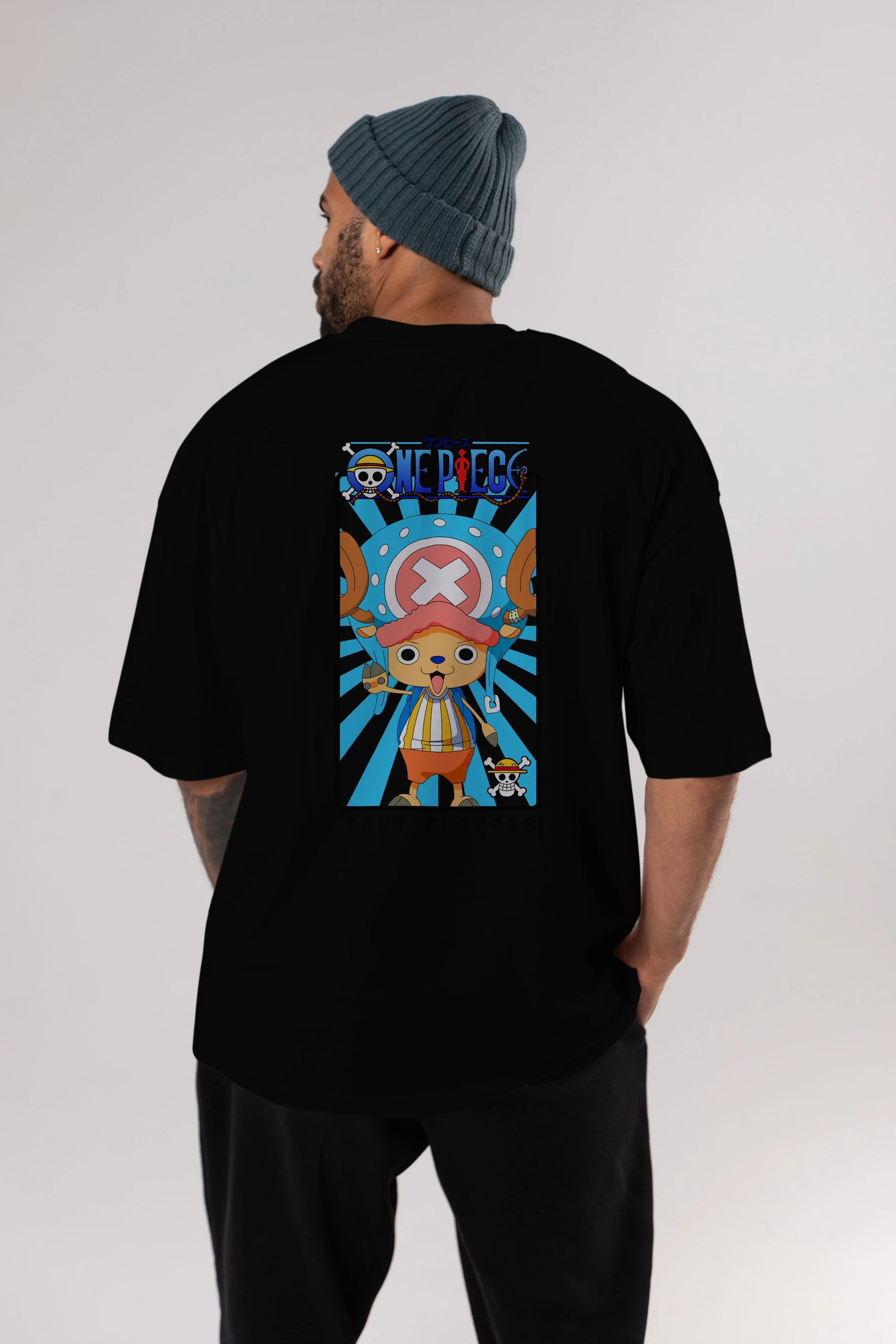 Chopper Anime Arka Baskılı Oversize t-shirt Erkek Kadın Unisex %100 pamuk tişort