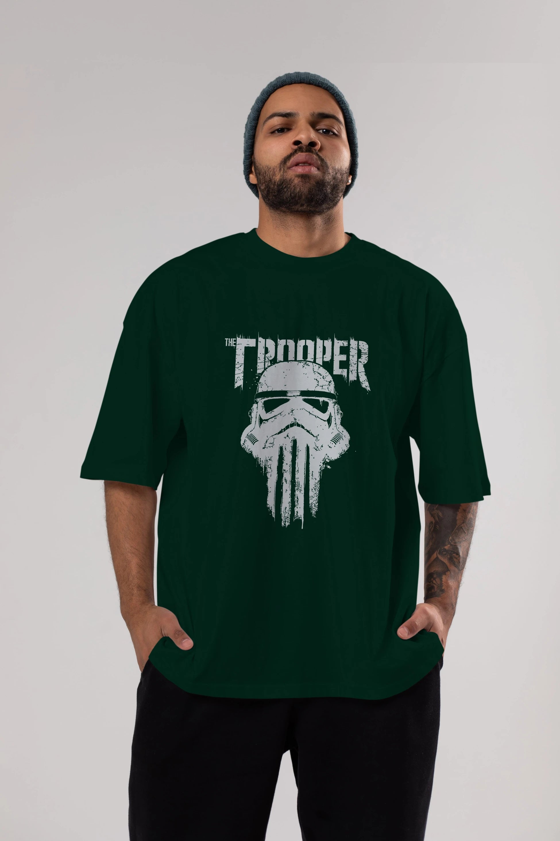 The Trooper Ön Baskılı Oversize t-shirt Erkek Kadın Unisex %100 Pamuk Bisiklet Yaka tişort