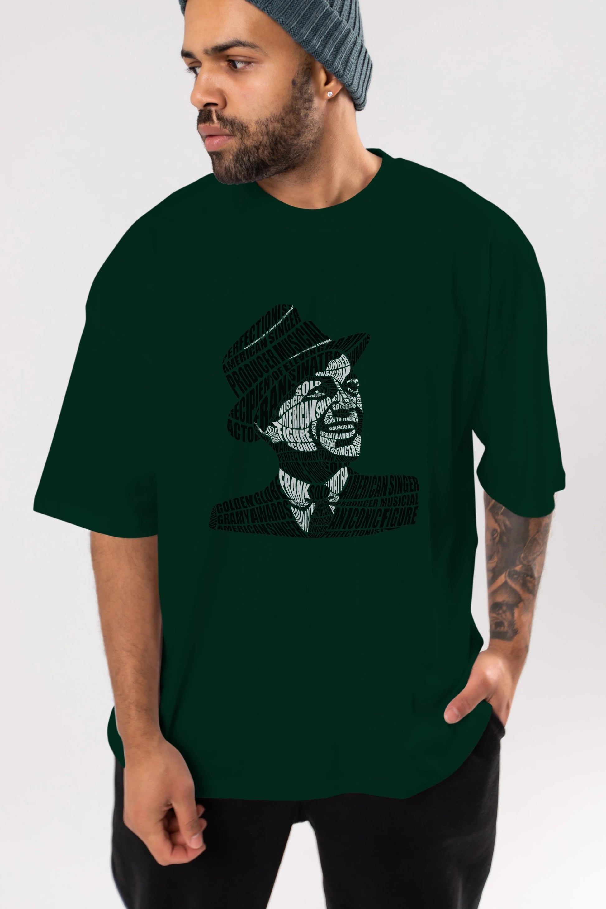 Frank Sinatra Calligram Ön Baskılı Oversize t-shirt %100 pamuk Erkek Kadın Unisex