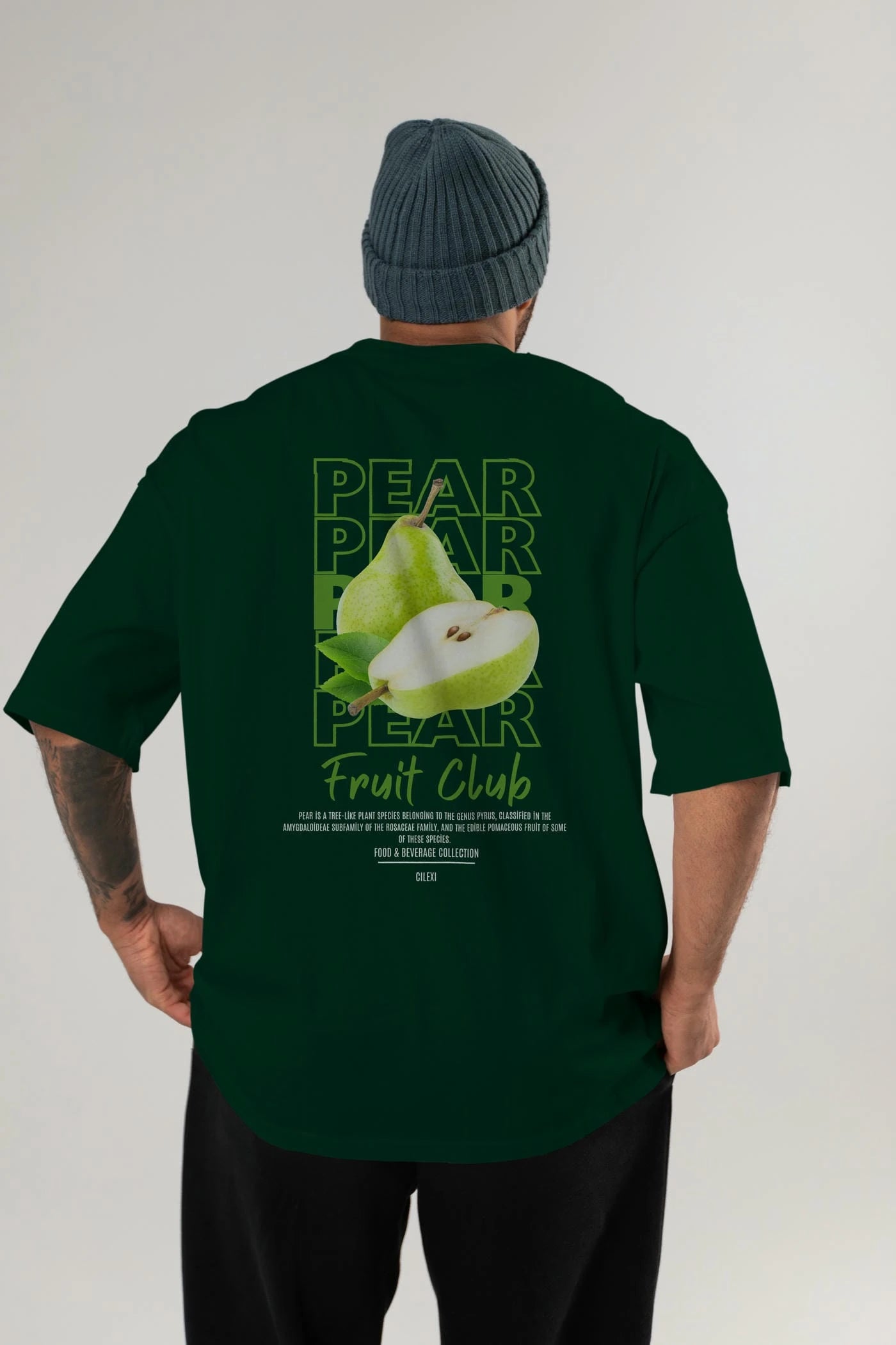 Pear Arka Baskılı Oversize t-shirt Erkek Kadın Pamuk Bisiklet Yaka tişort