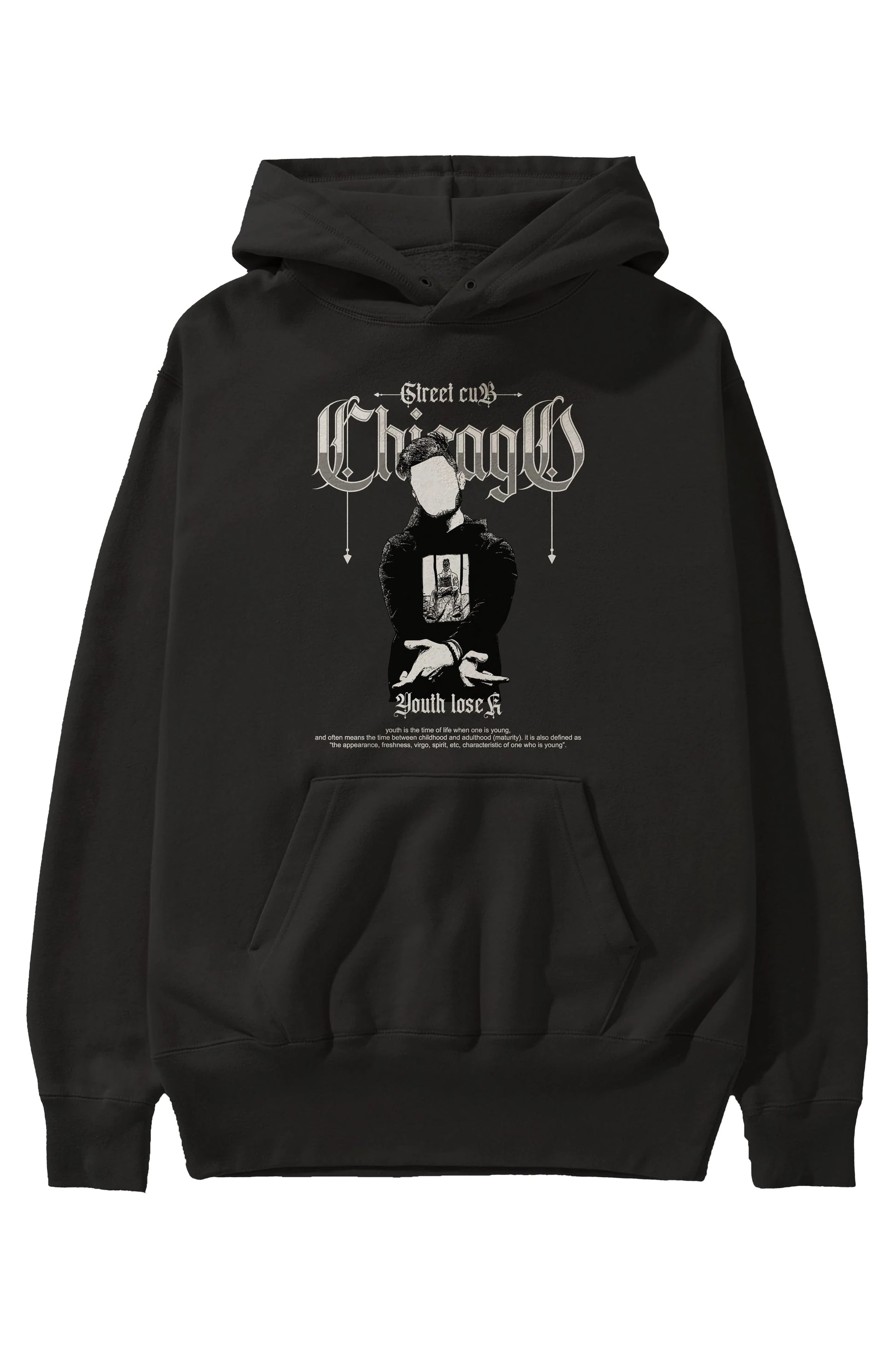 Chicago Street Club Ön Baskılı Hoodie Oversize Kapüşonlu Sweatshirt Erkek Kadın Unisex