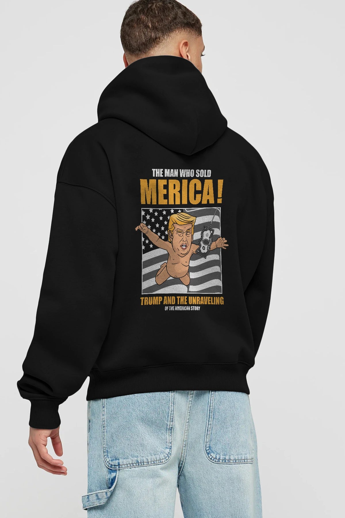 Trump Nirvana Arka Baskılı Hoodie Oversize Kapüşonlu Sweatshirt Erkek Kadın Unisex