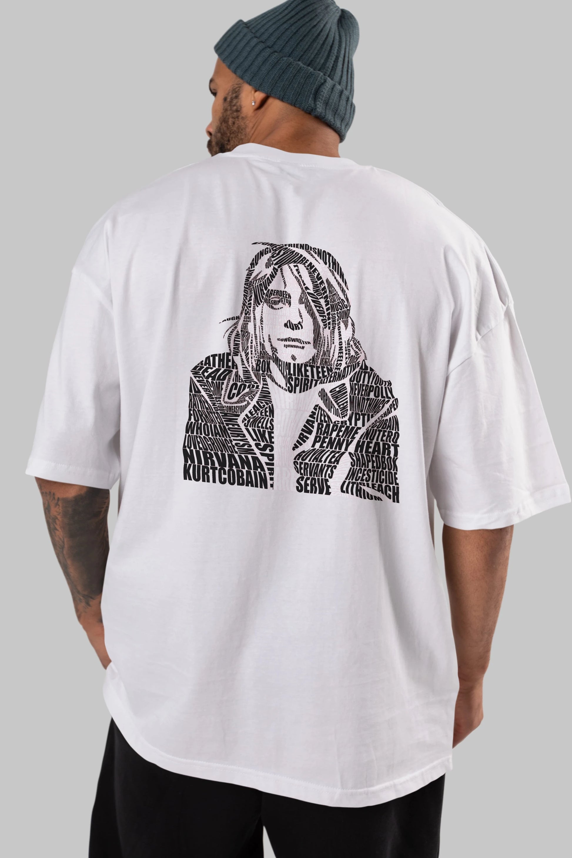 Kurt Cobain Calligram Arka Baskılı Oversize t-shirt %100 pamuk Erkek Kadın Unisex