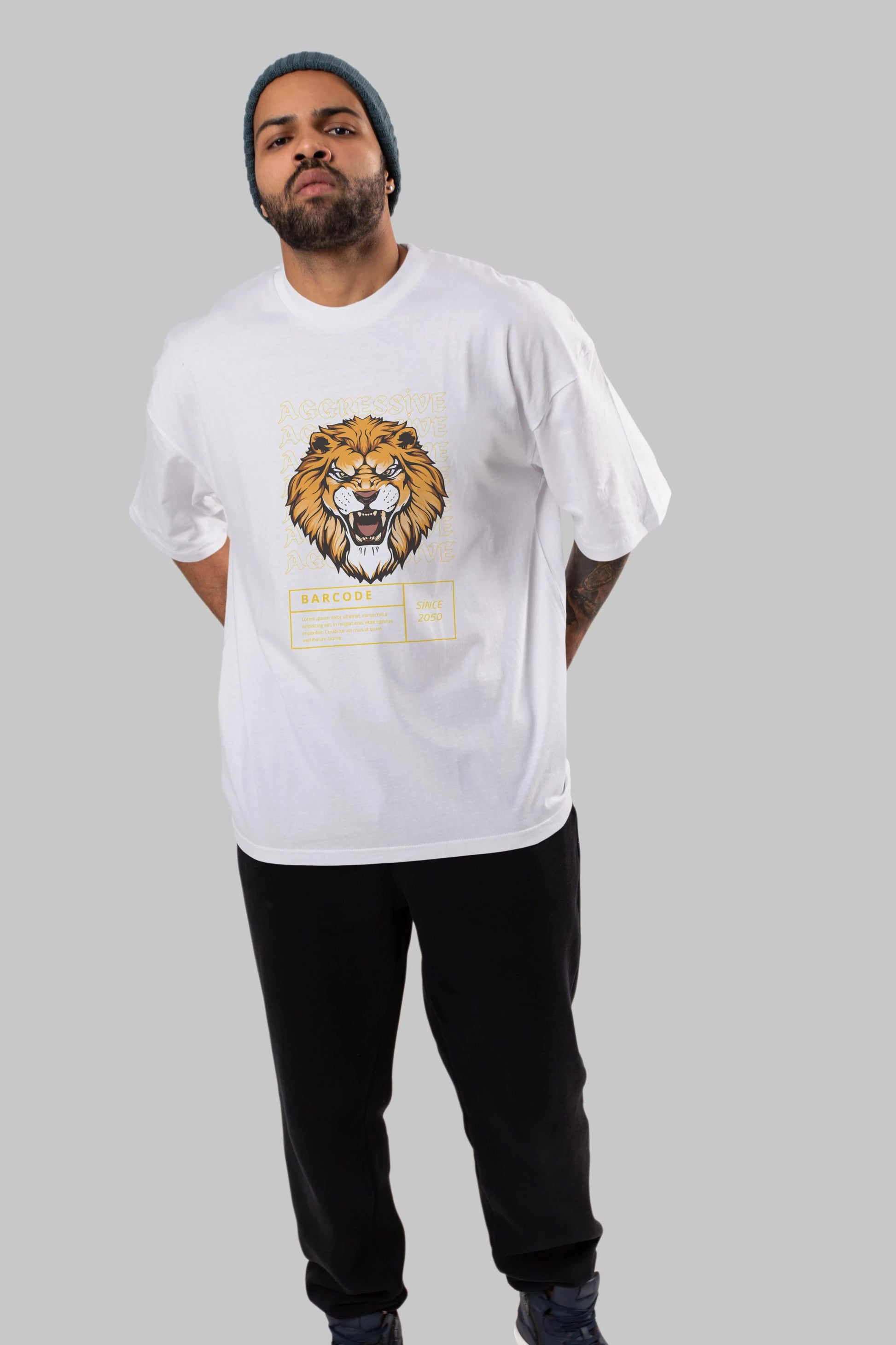 Aggressive Lion Ön Baskılı Oversize t-shirt Erkek Kadın Unisex