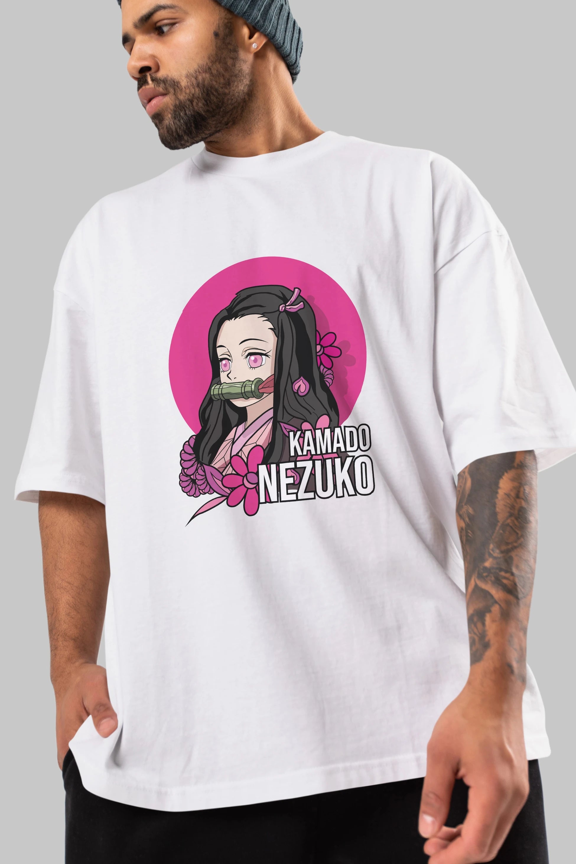 Nezuko Kamado 2 Anime Ön Baskılı Oversize t-shirt %100 pamuk Erkek Kadın Unisex