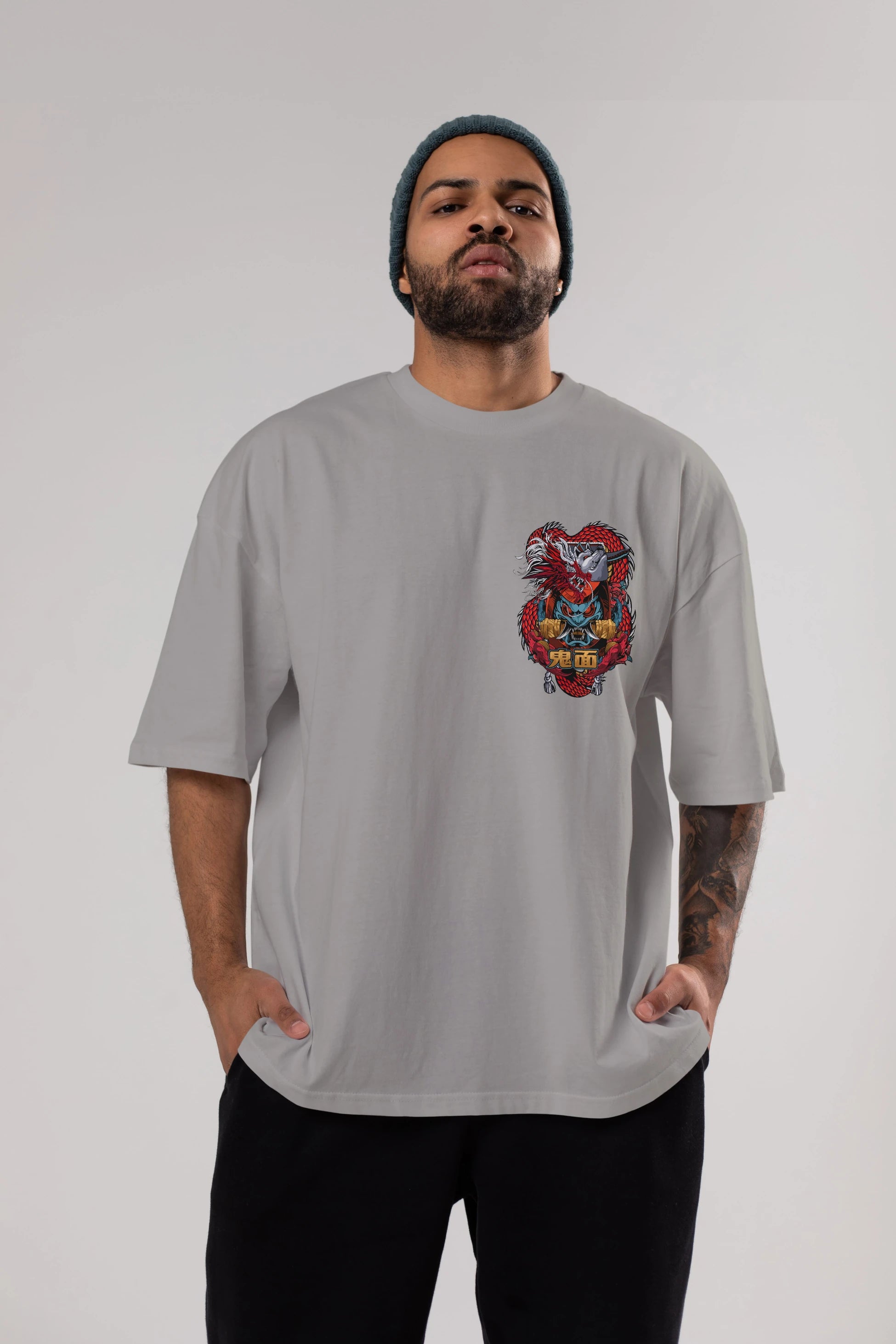 TRIBAL Ön Sol Baskılı Oversize t-shirt Erkek Kadın Unisex %100 Pamuk Bisiklet Yaka tişort