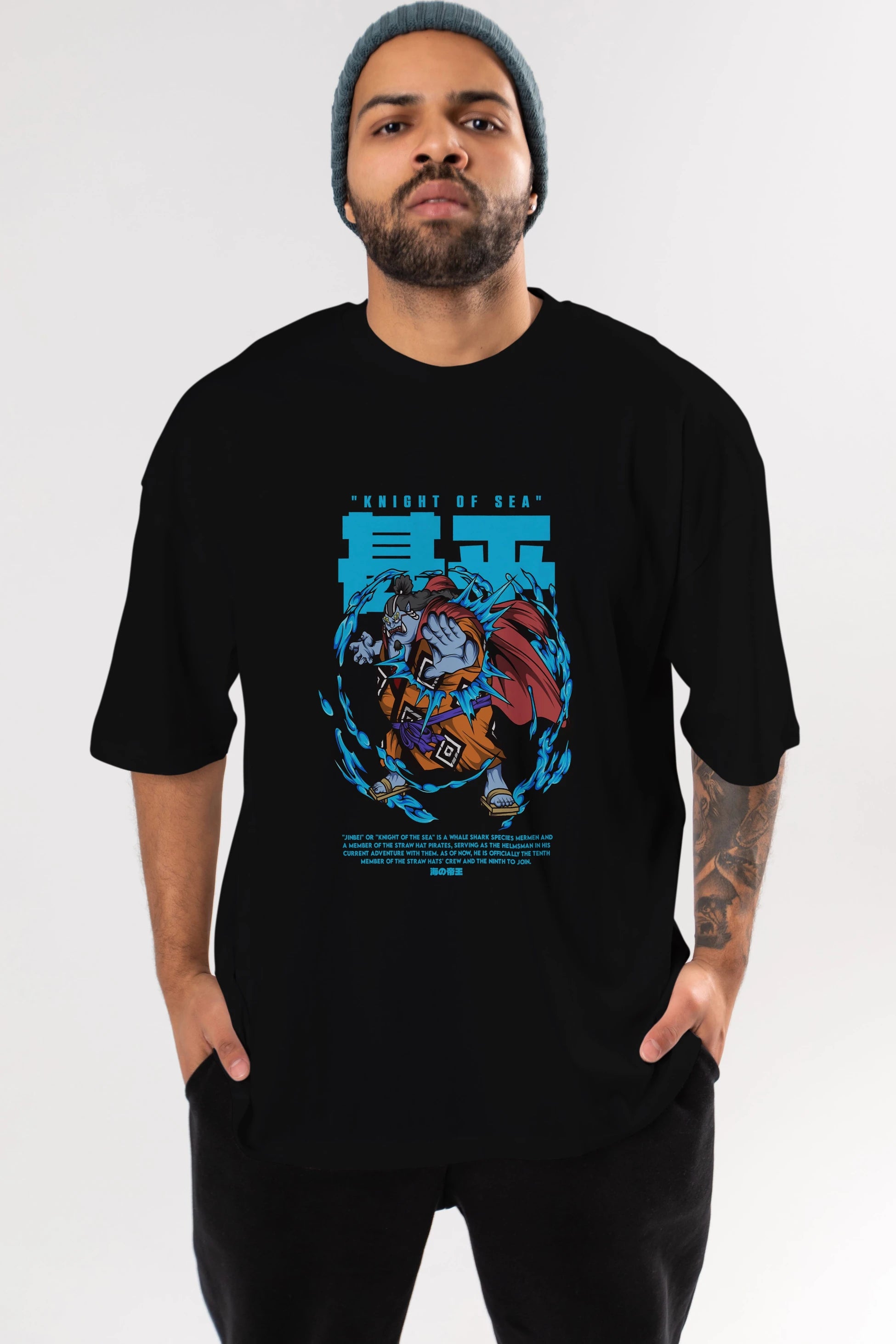Jinbei Anime Ön Baskılı Oversize t-shirt %100 pamuk Erkek Kadın Unisex