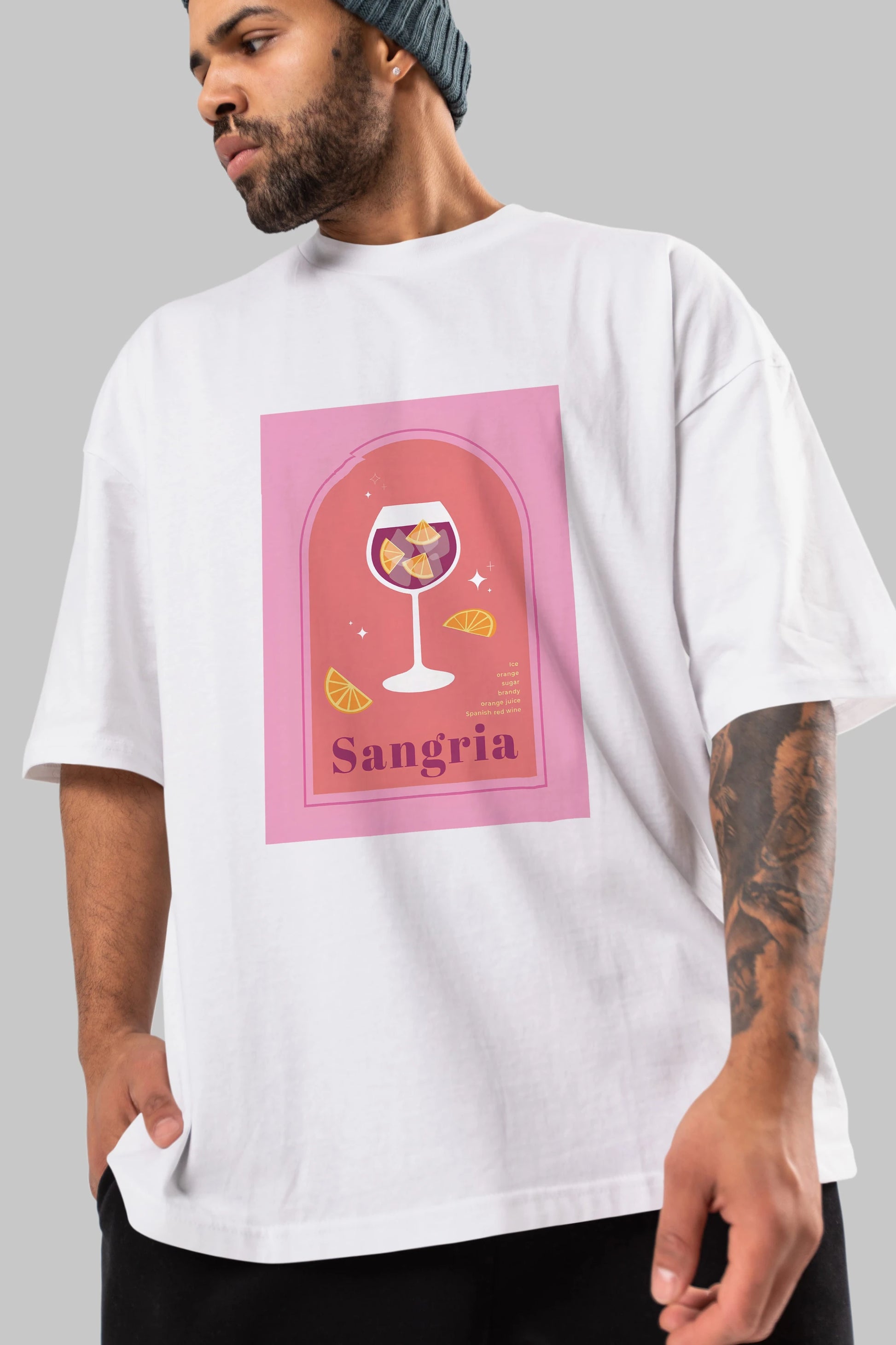 Sangria Ön Baskılı Oversize t-shirt Erkek Kadın Unisex %100 Pamuk Bisiklet Yaka tişort