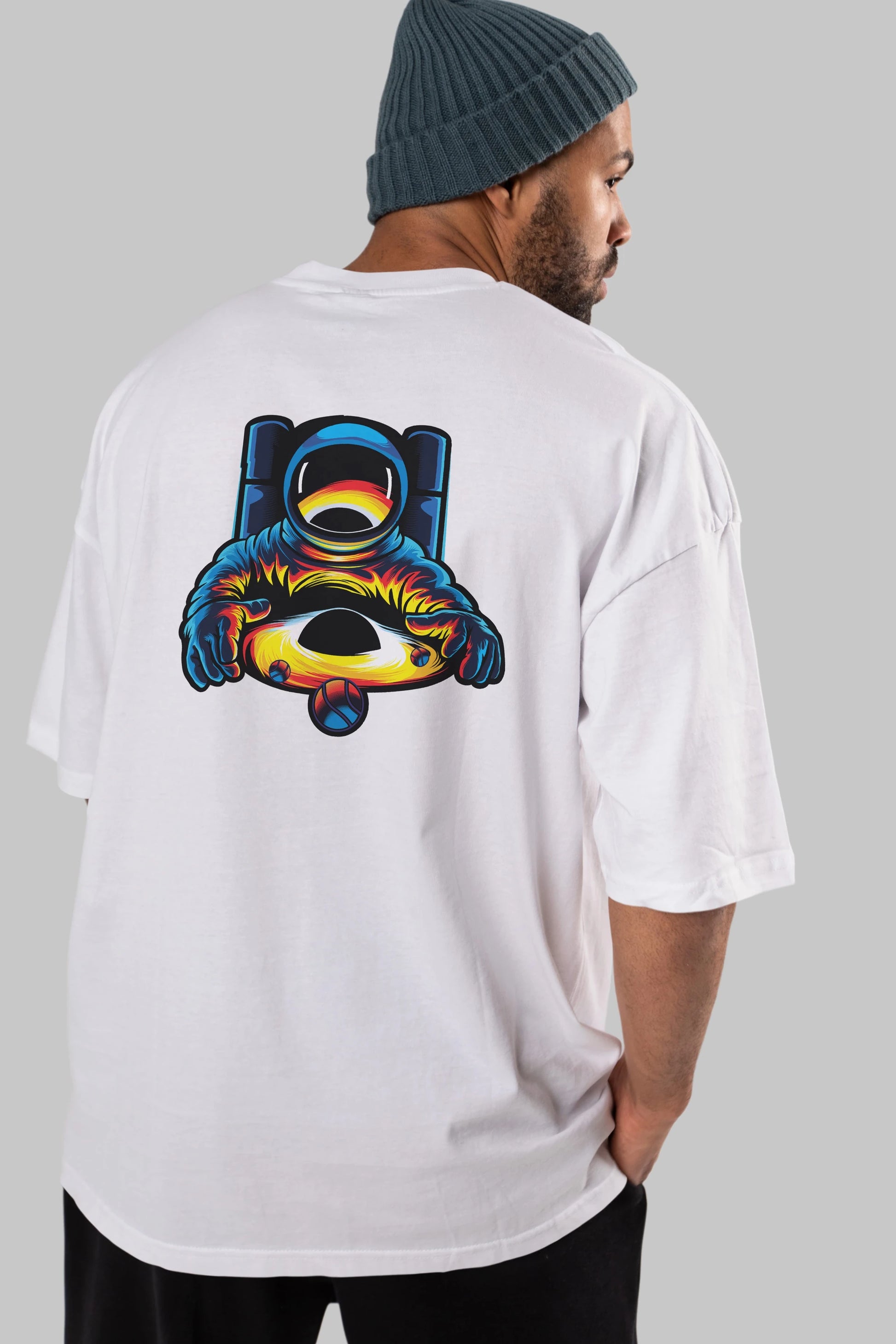 Astronaut & Black Hole Arka Baskılı Oversize t-shirt Erkek Kadın Unisex