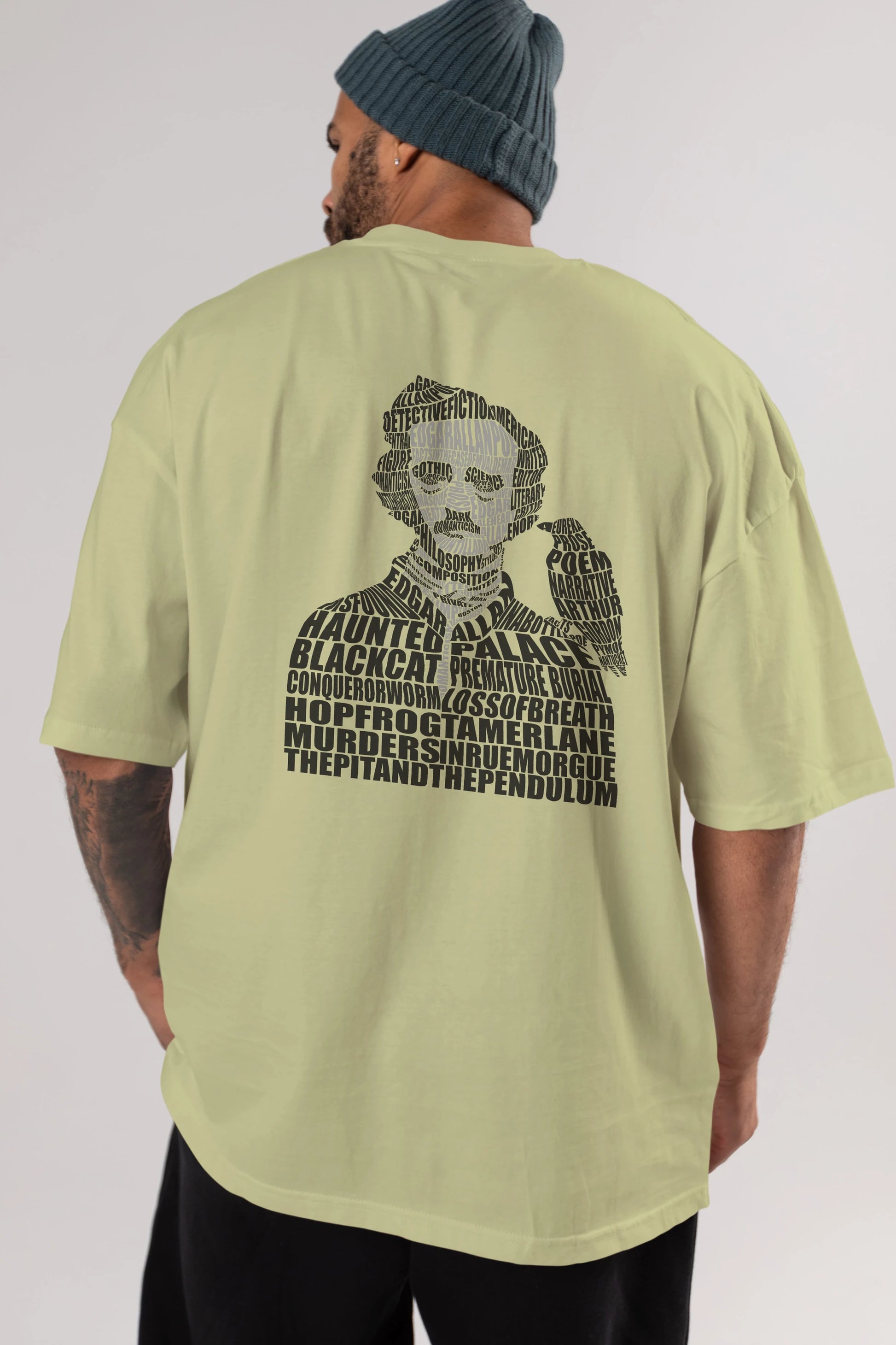Edgar Alan Poe Calligram Arka Baskılı Oversize t-shirt %100 pamuk Erkek Kadın Unisex