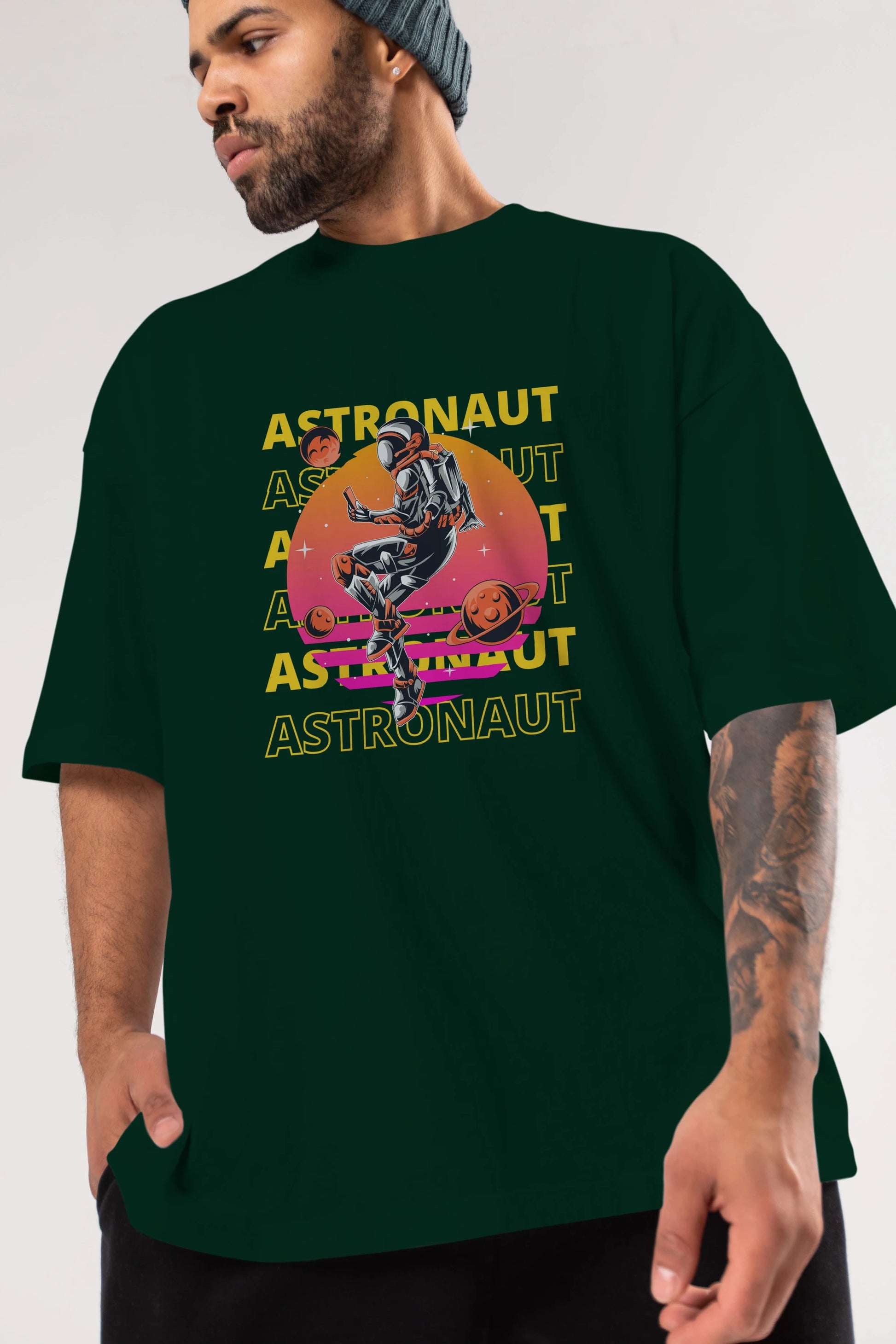Astronaut Streetwear 2 Ön Baskılı Oversize t-shirt Erkek Kadın Unisex