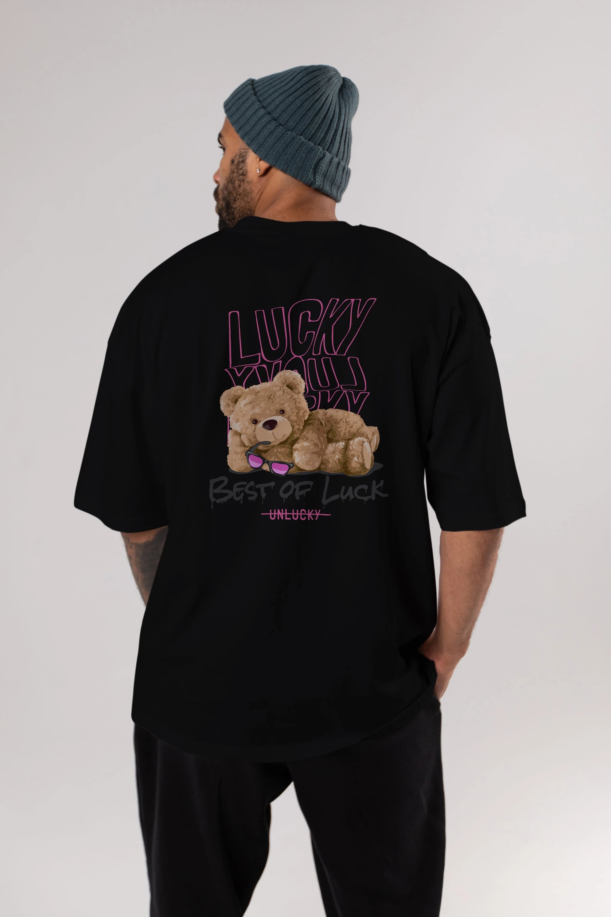 Best of Lucky Bear Arka Baskılı Oversize t-shirt Erkek Kadın Unisex