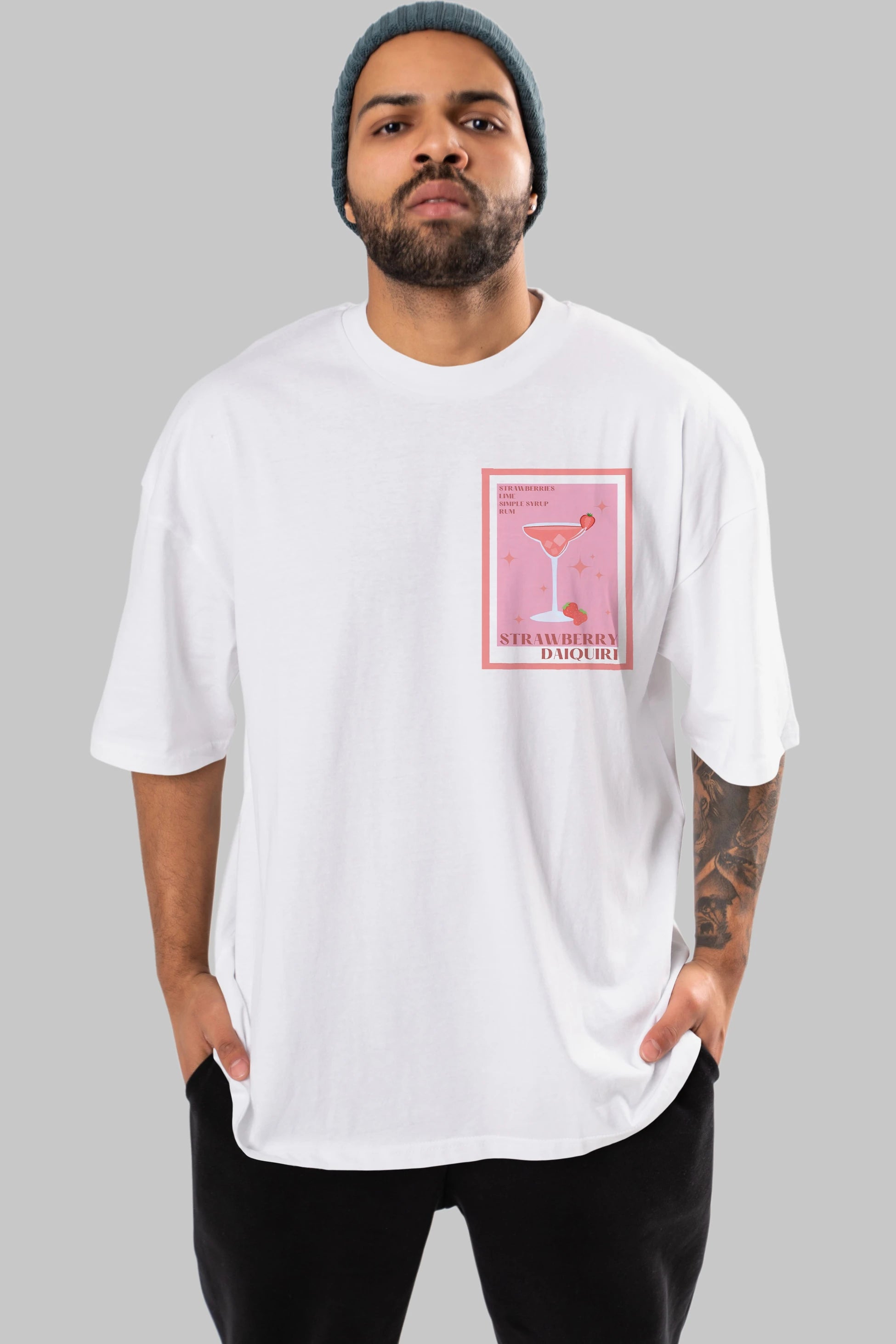 Strawberry Daiquiri Ön Sol Baskılı Oversize t-shirt Erkek Kadın Unisex %100 Pamuk Bisiklet Yaka tişort