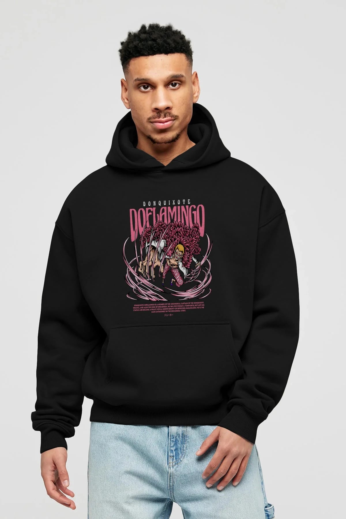 Doflamingo Anime Ön Baskılı Hoodie Oversize Kapüşonlu Sweatshirt Erkek Kadın Unisex