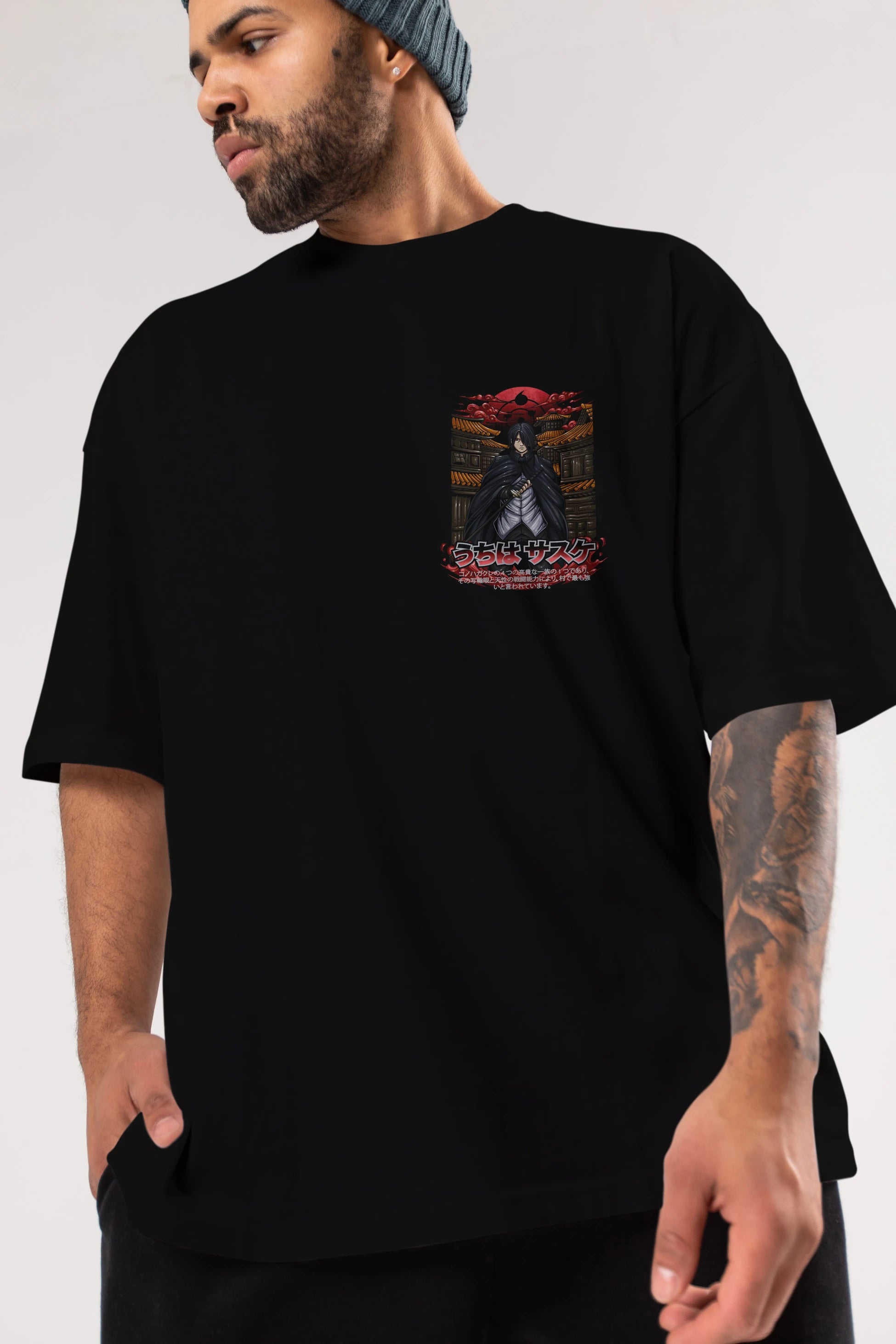 NARUTO SASUKE UCHIHA 1 Ön Sol Baskılı Oversize t-shirt Erkek Kadın Unisex %100 Pamuk Bisiklet Yaka tişort
