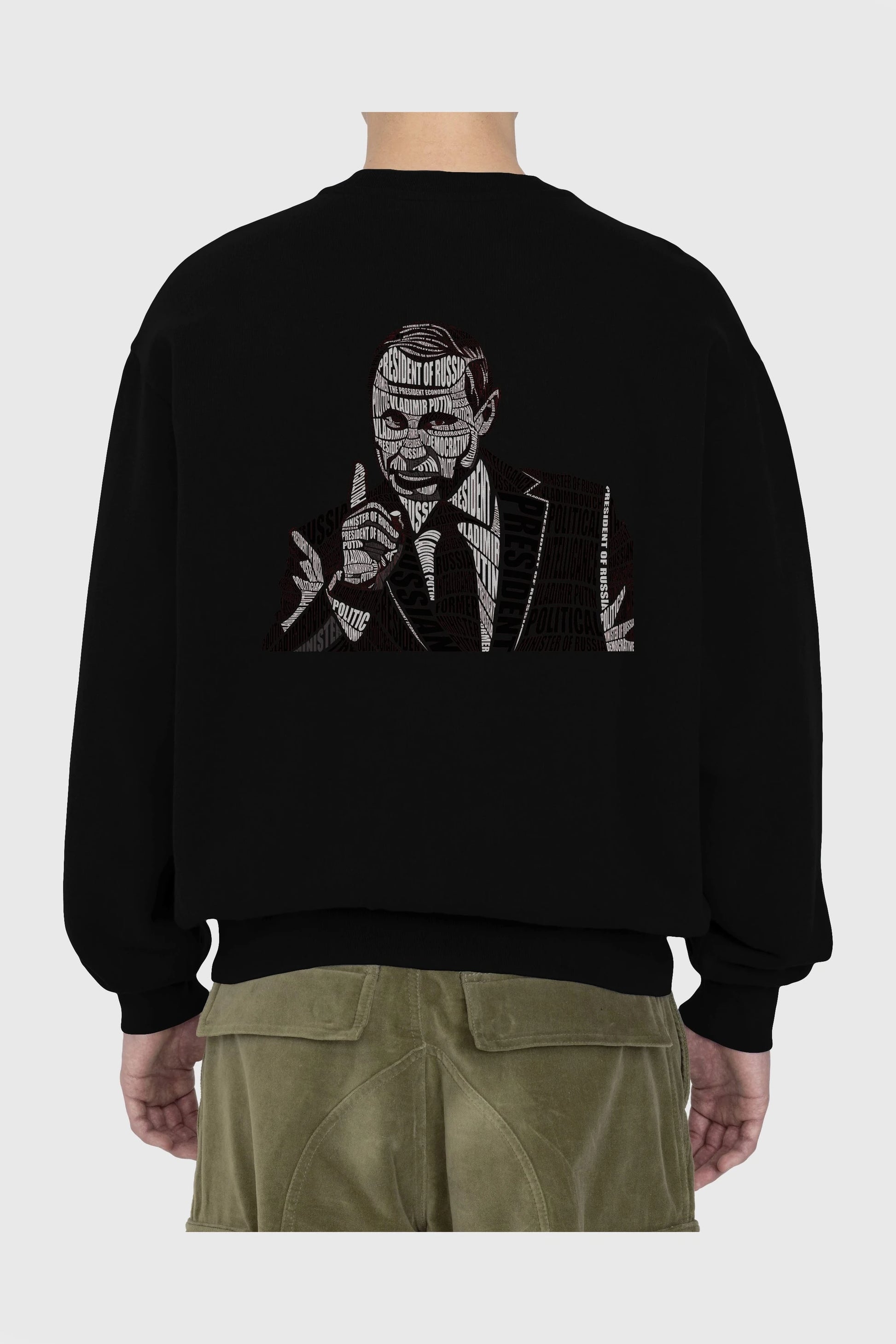 Putin Calligram Arka Baskılı Oversize Sweatshirt Erkek Kadın Unisex