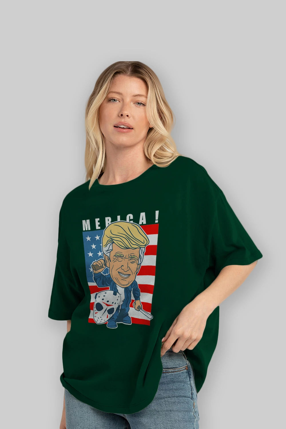 Jason Voorhess Trump Ön Baskılı Oversize t-shirt Erkek Kadın Unisex %100 Pamuk tişort