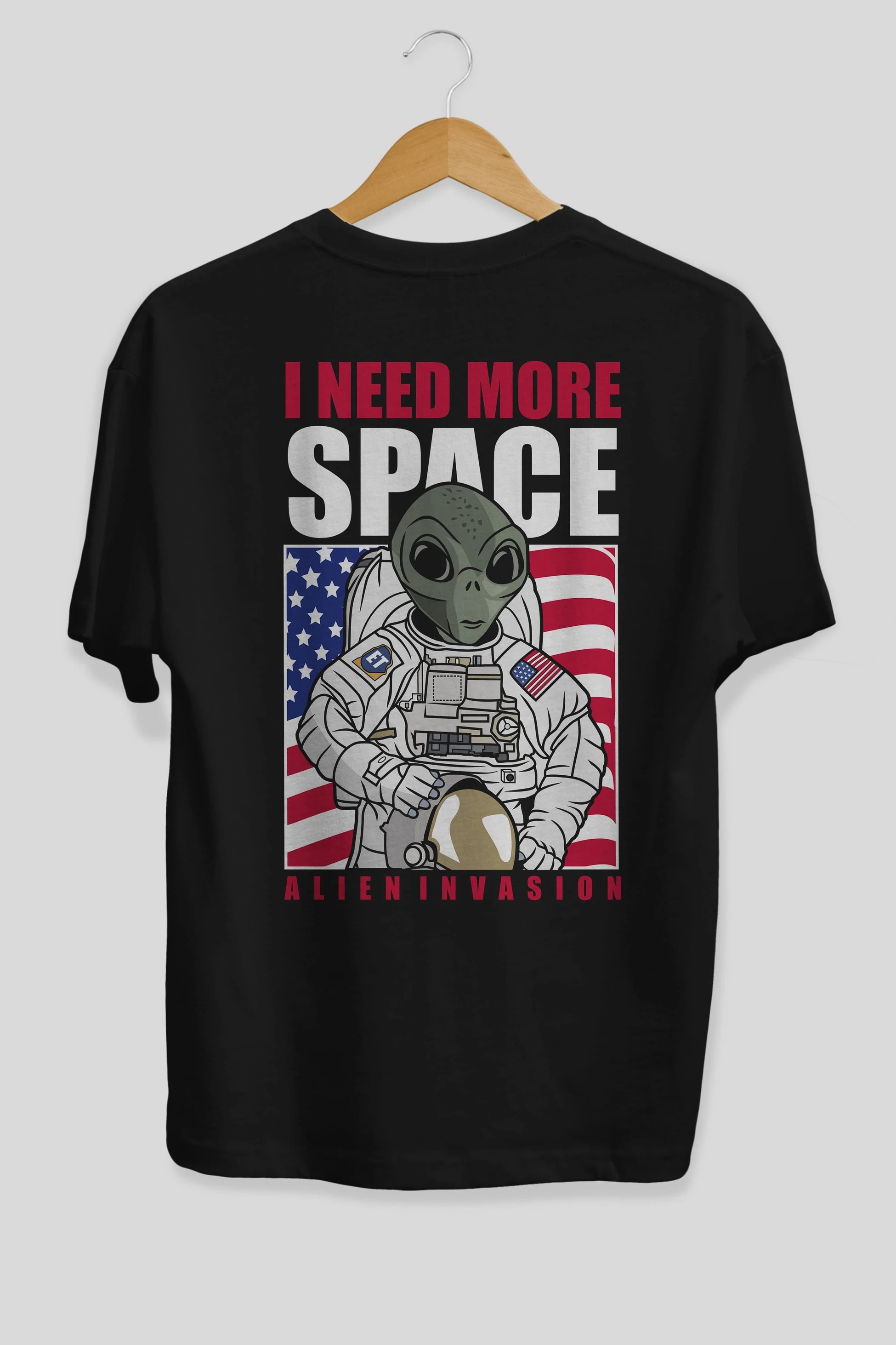 Alien Astronaut Arka Baskılı Oversize t-shirt Erkek Kadın Unisex %100 Pamuk tişort