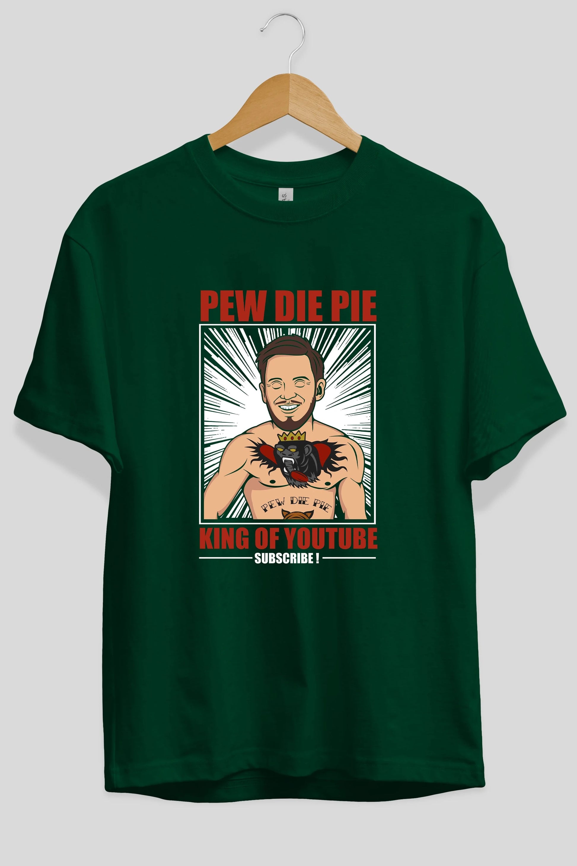 Pew Die Pie Fighter Ön Baskılı Oversize t-shirt Erkek Kadın Unisex %100 Pamuk tişort