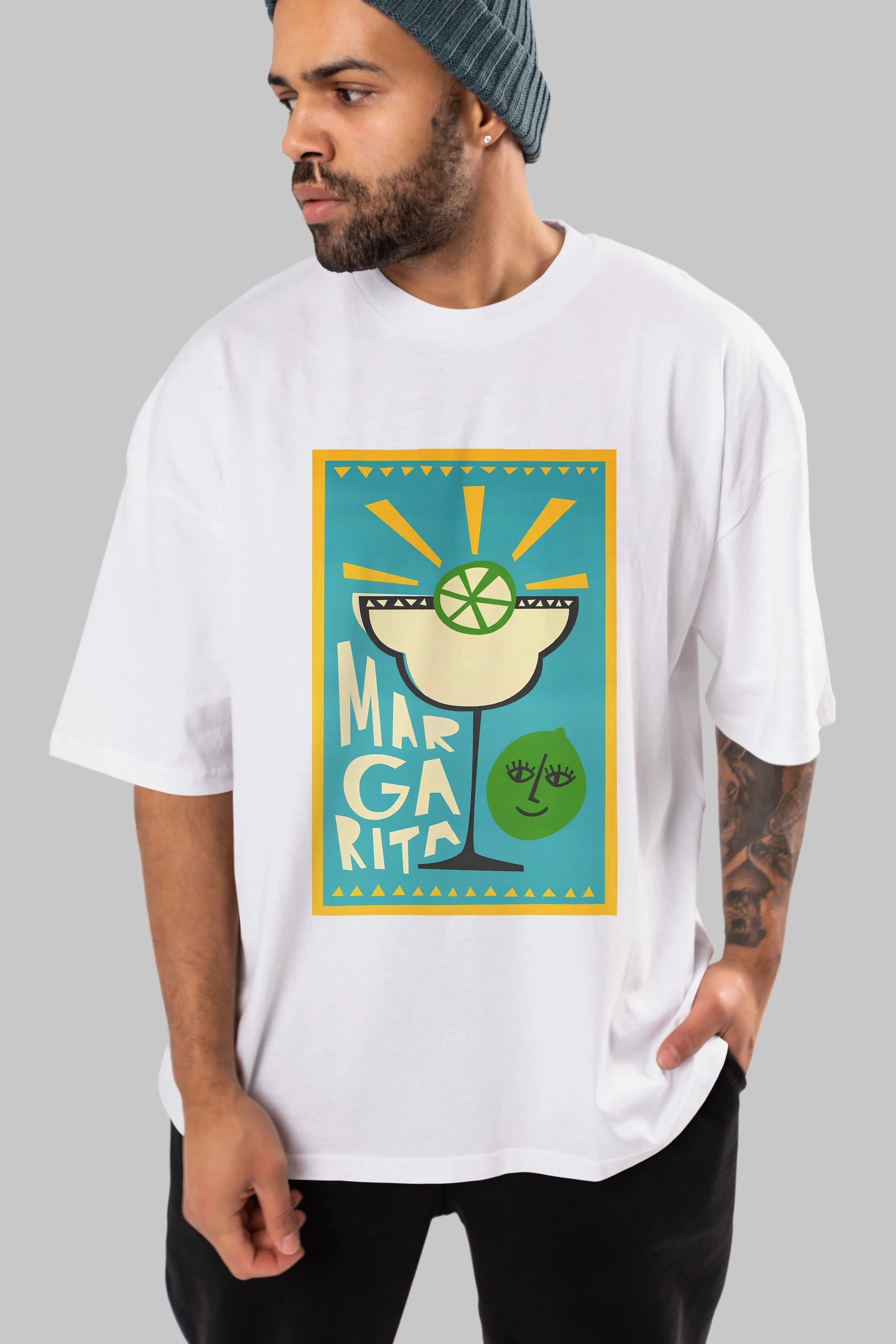 Margarita 4 Ön Baskılı Oversize t-shirt Erkek Kadın Unisex %100 Pamuk Bisiklet Yaka tişort