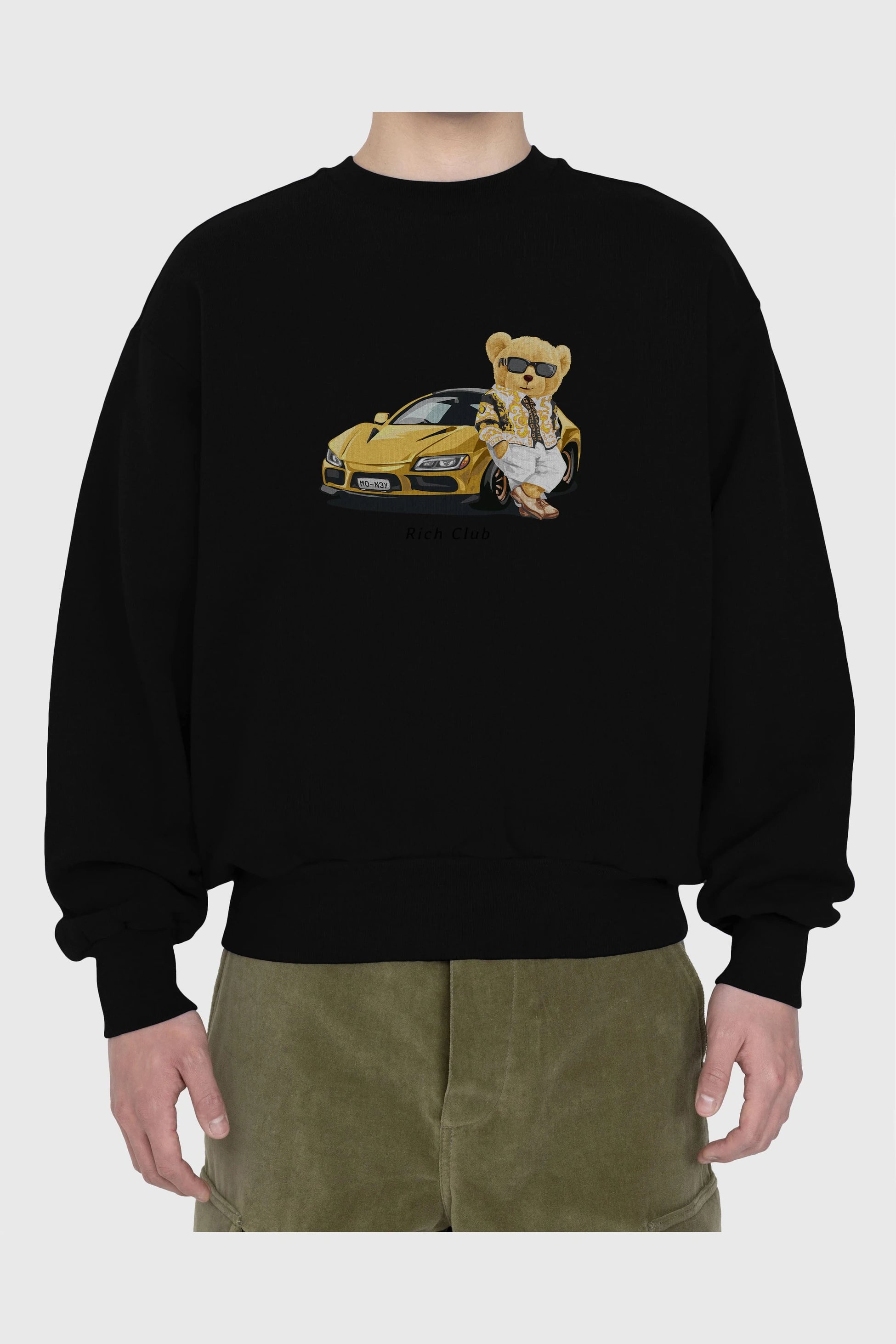 Teddy Bear Rich Club Ön Baskılı Oversize Sweatshirt Erkek Kadın Unisex