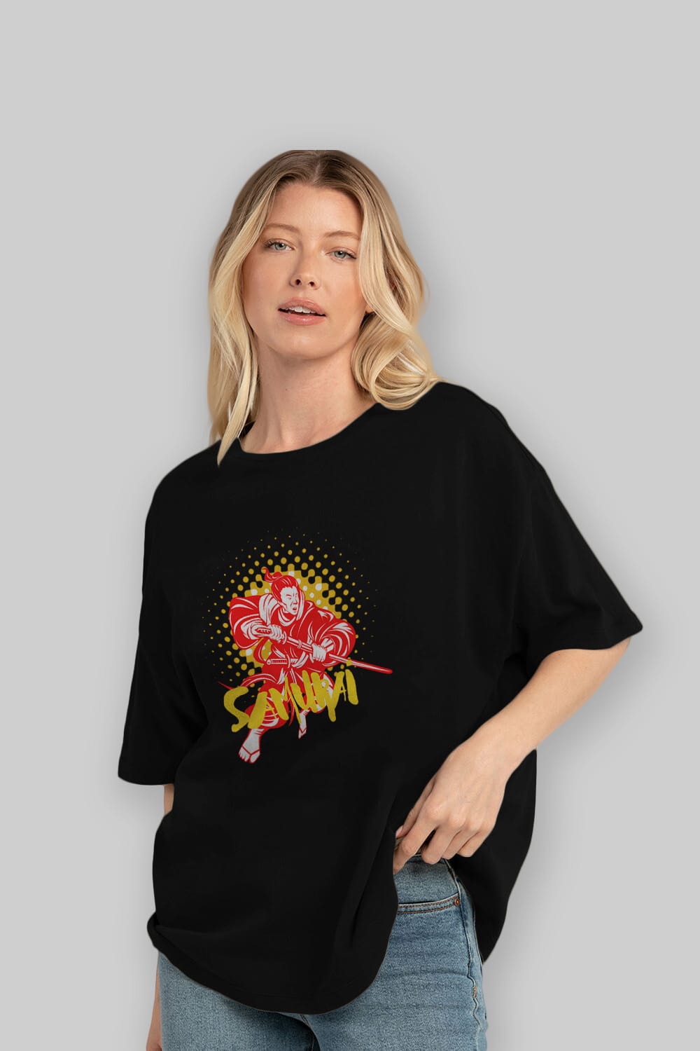 Samurai Ön Baskılı Oversize t-shirt Erkek Kadın Unisex