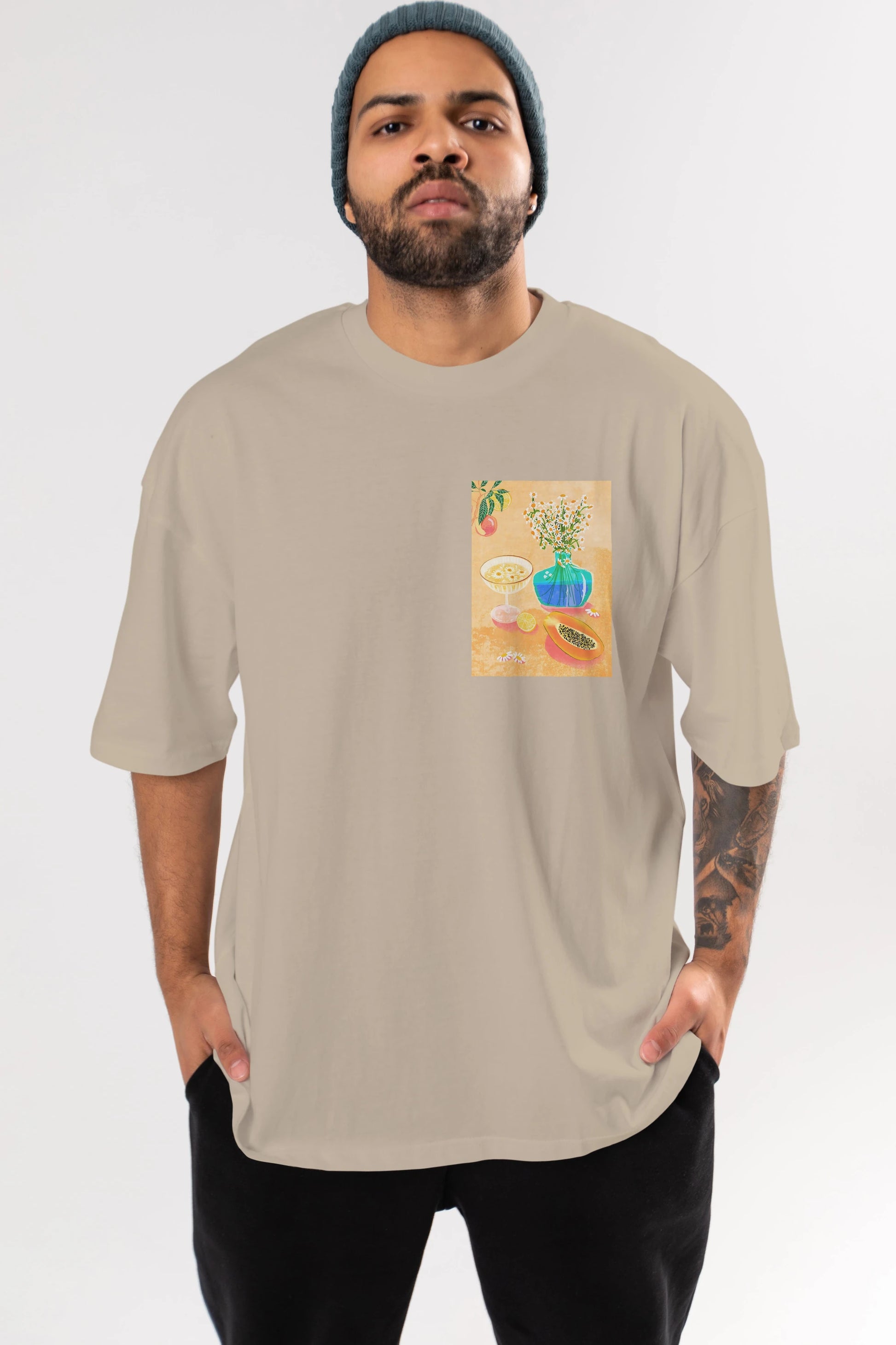 Cheers 2 Ön Sol Baskılı Oversize t-shirt Erkek Kadın Unisex %100 Pamuk Bisiklet Yaka tişort