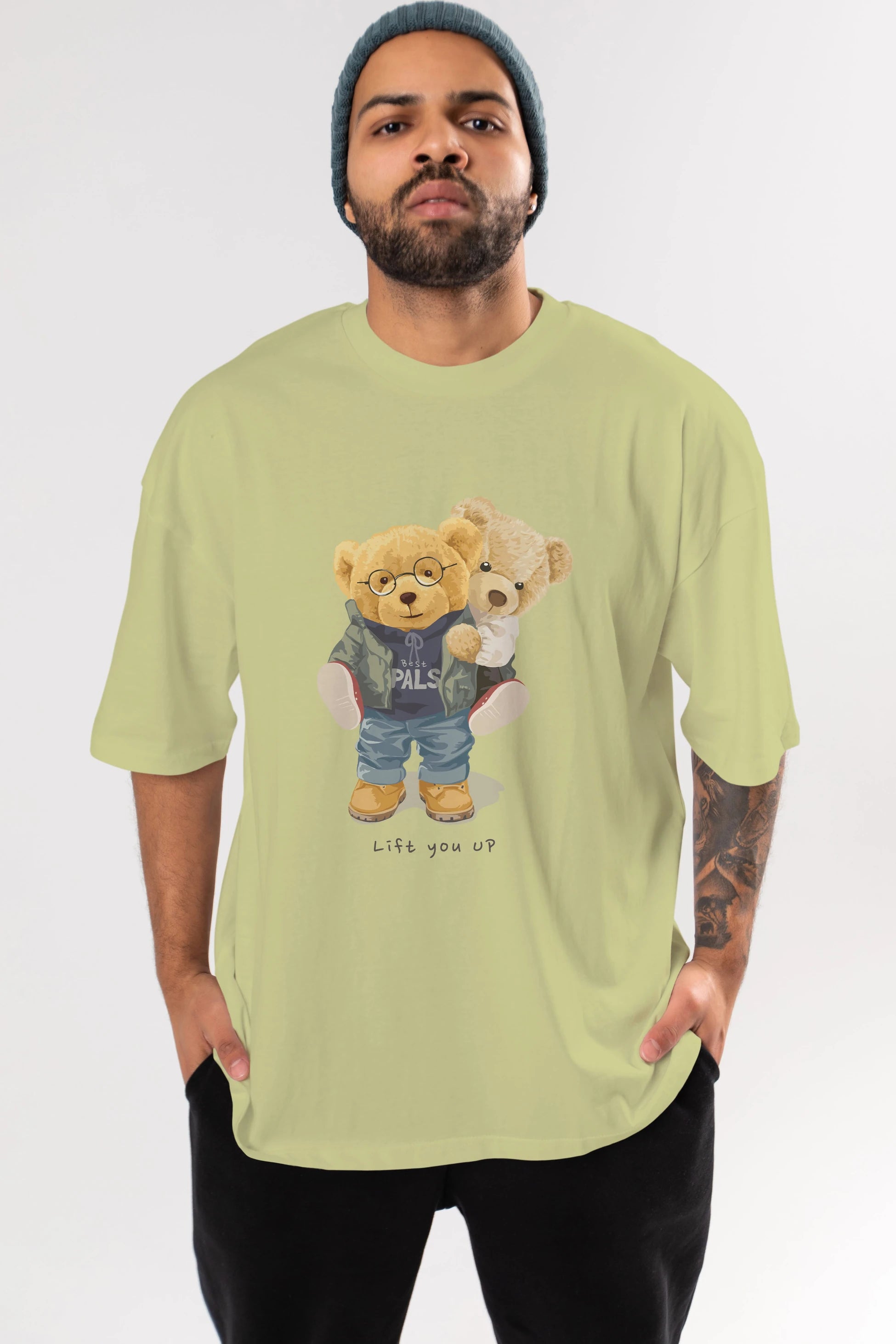 Teddy Bear Lift You Up Ön Baskılı Oversize t-shirt Erkek Kadın Unisex %100 Pamuk