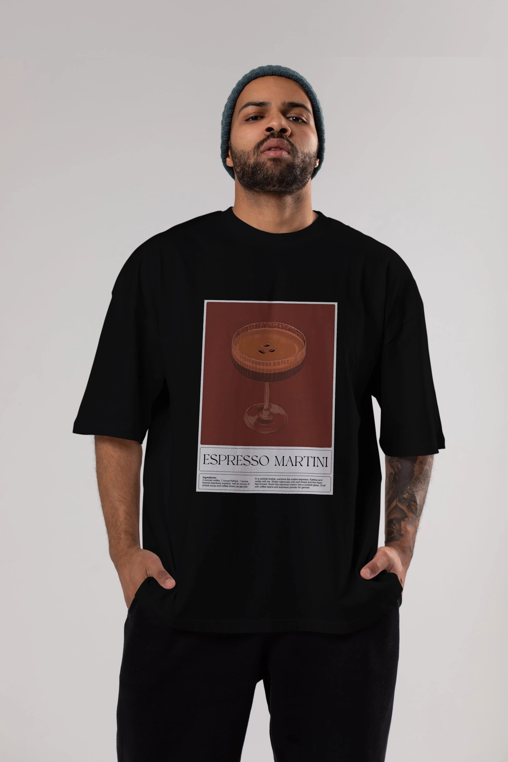 Espresso Martini Ön Baskılı Oversize t-shirt Erkek Kadın Unisex %100 Pamuk Bisiklet Yaka tişort