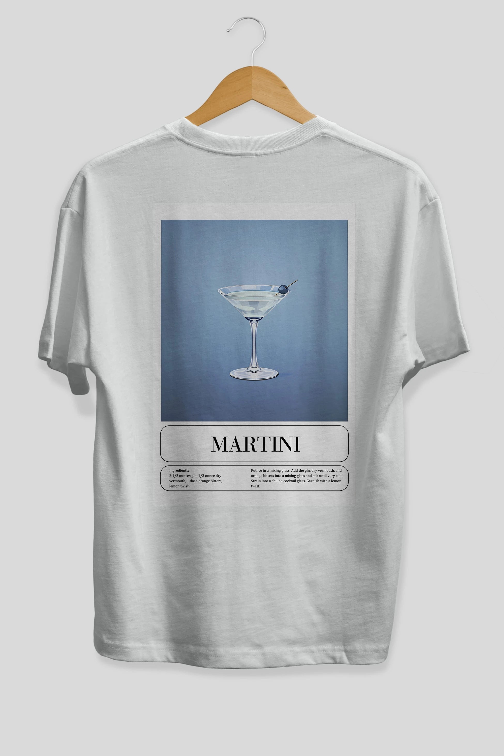 Martini Arka Baskılı Oversize t-shirt Erkek Kadın Unisex %100 Pamuk Bisiklet Yaka tişort