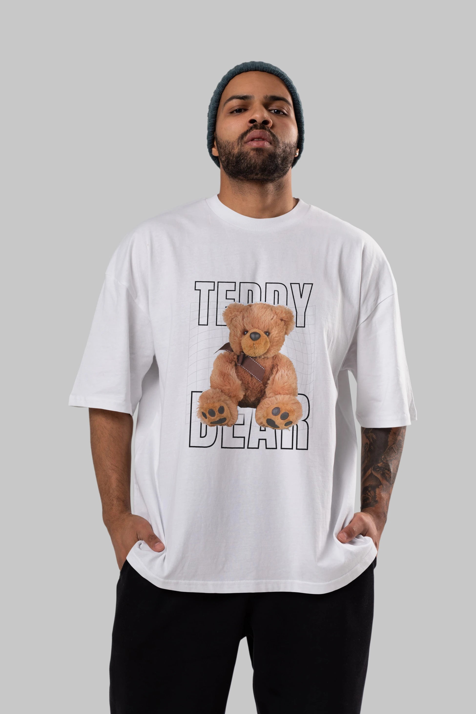 Teddy Bear Yazılı Ön Baskılı Oversize t-shirt Erkek Kadın Unisex %100 Pamuk