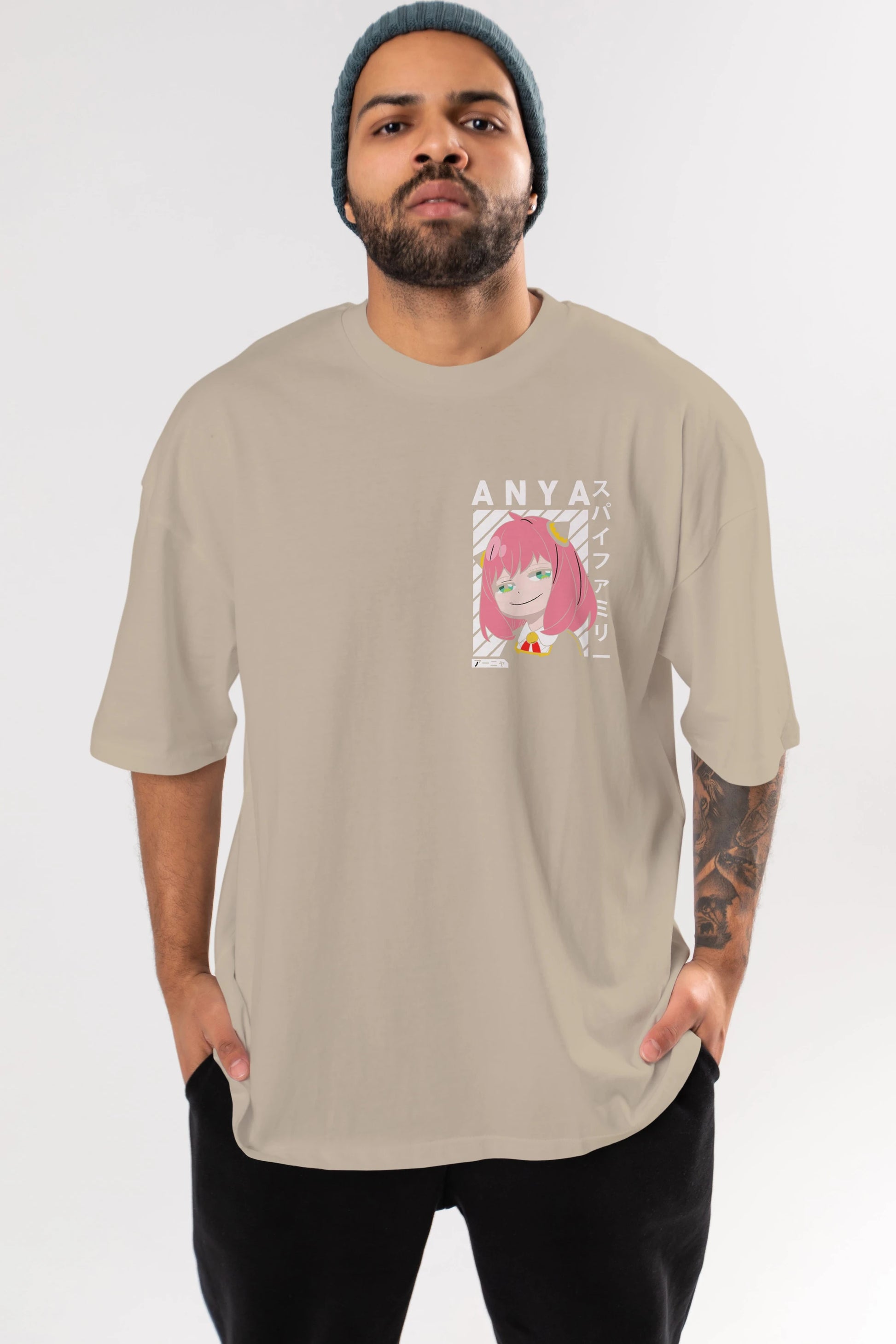 Anya SPYX FAMILY Ön Sol Baskılı Oversize t-shirt Erkek Kadın Unisex %100 Pamuk Bisiklet Yaka tişort