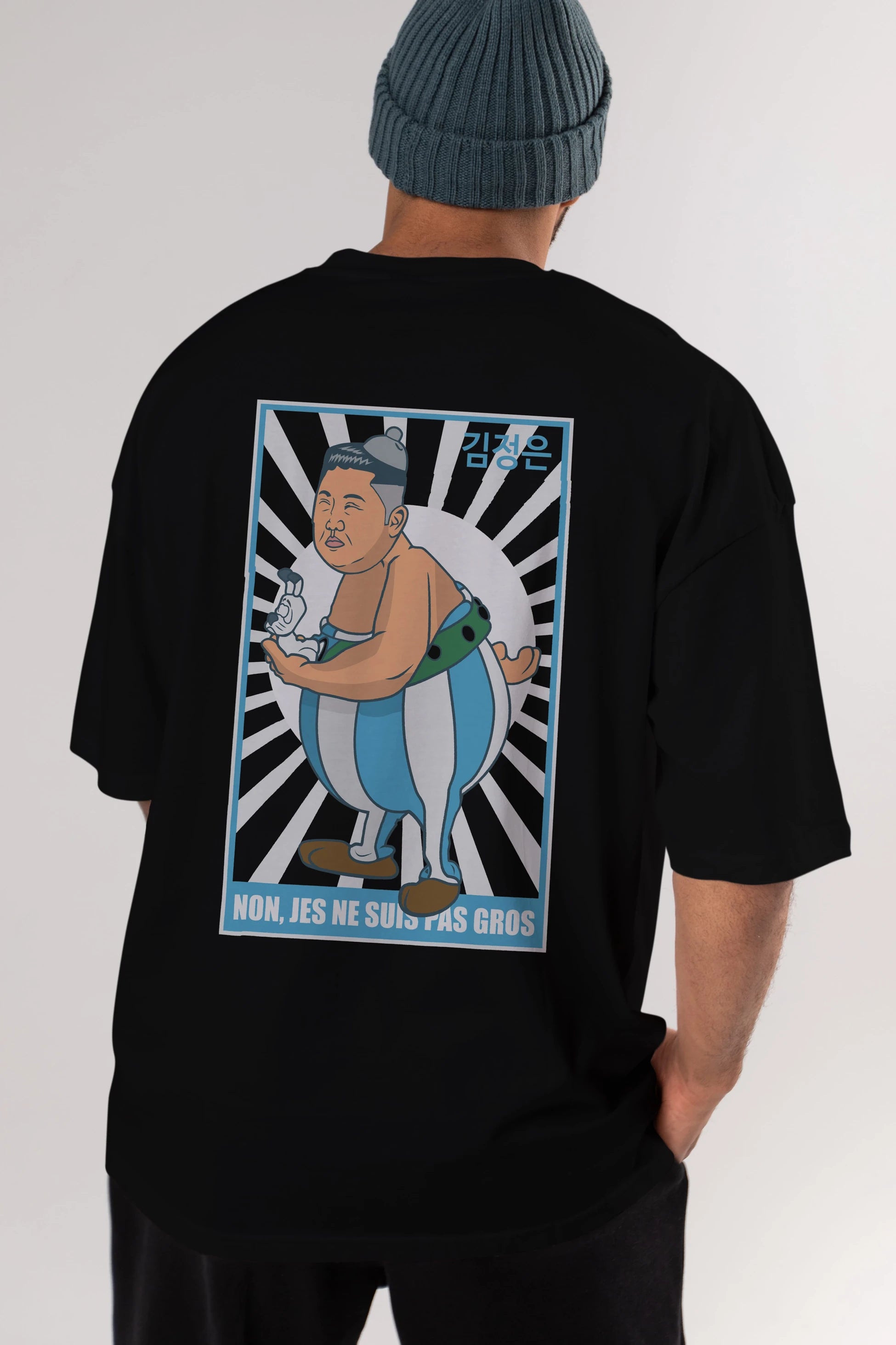 Obelix Jong Un Arka Baskılı Oversize t-shirt Erkek Kadın Unisex %100 Pamuk tişort