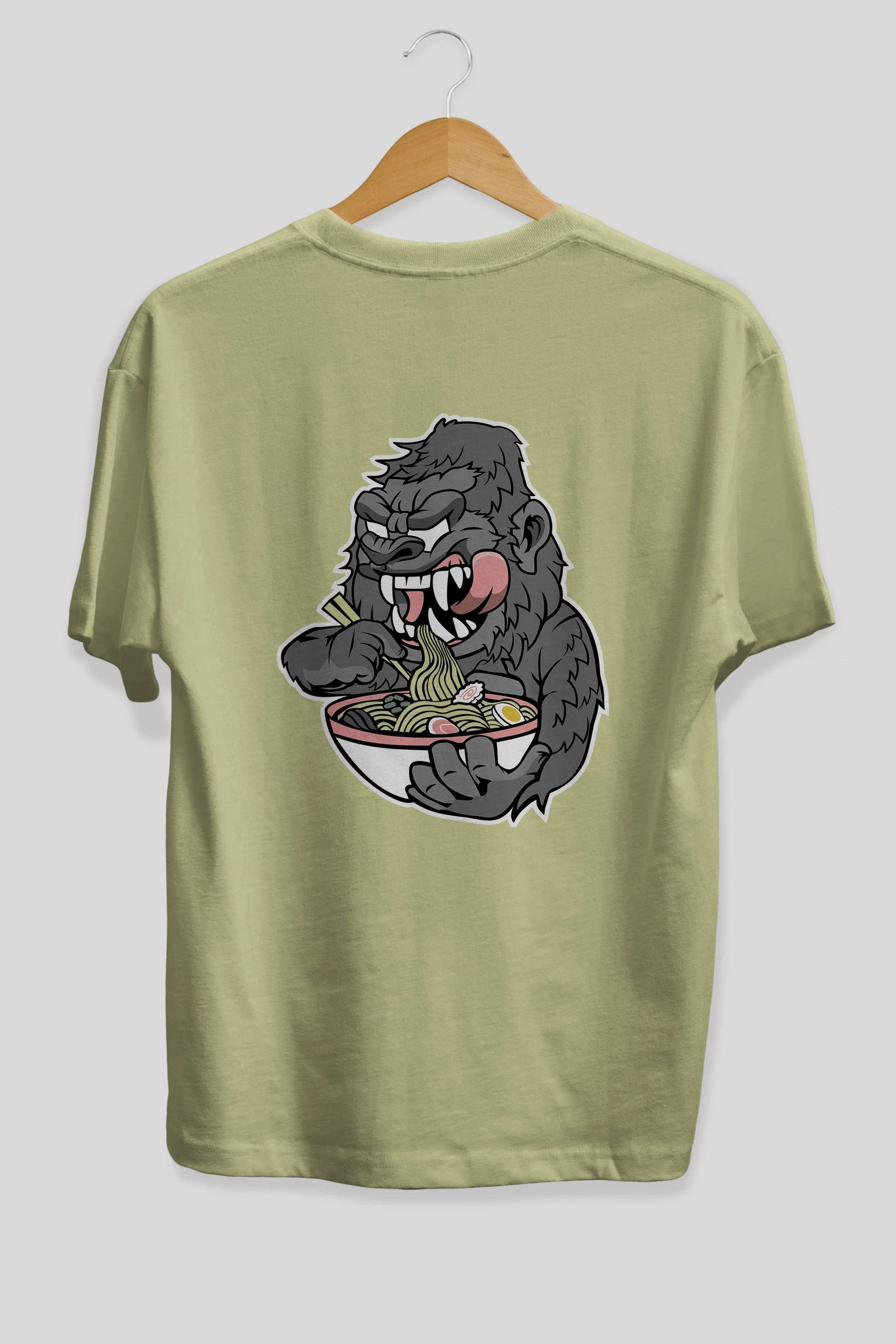 Big Gorilla Ramen Arka Baskılı Oversize t-shirt Erkek Kadın Unisex %100 Pamuk tişort