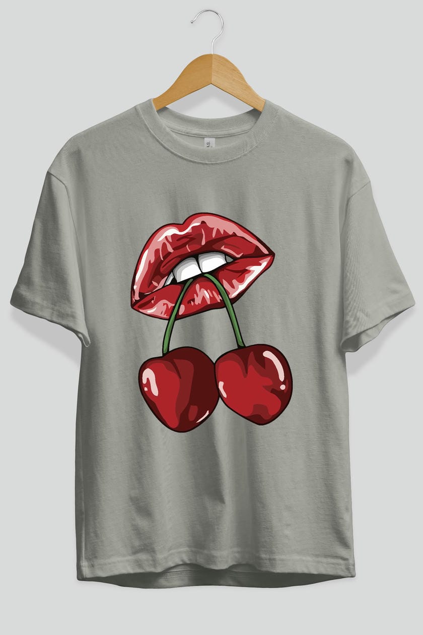 Cherry Cherries 11 Ön Baskılı Oversize t-shirt Erkek Kadın Pamuk Bisiklet Yaka tişort