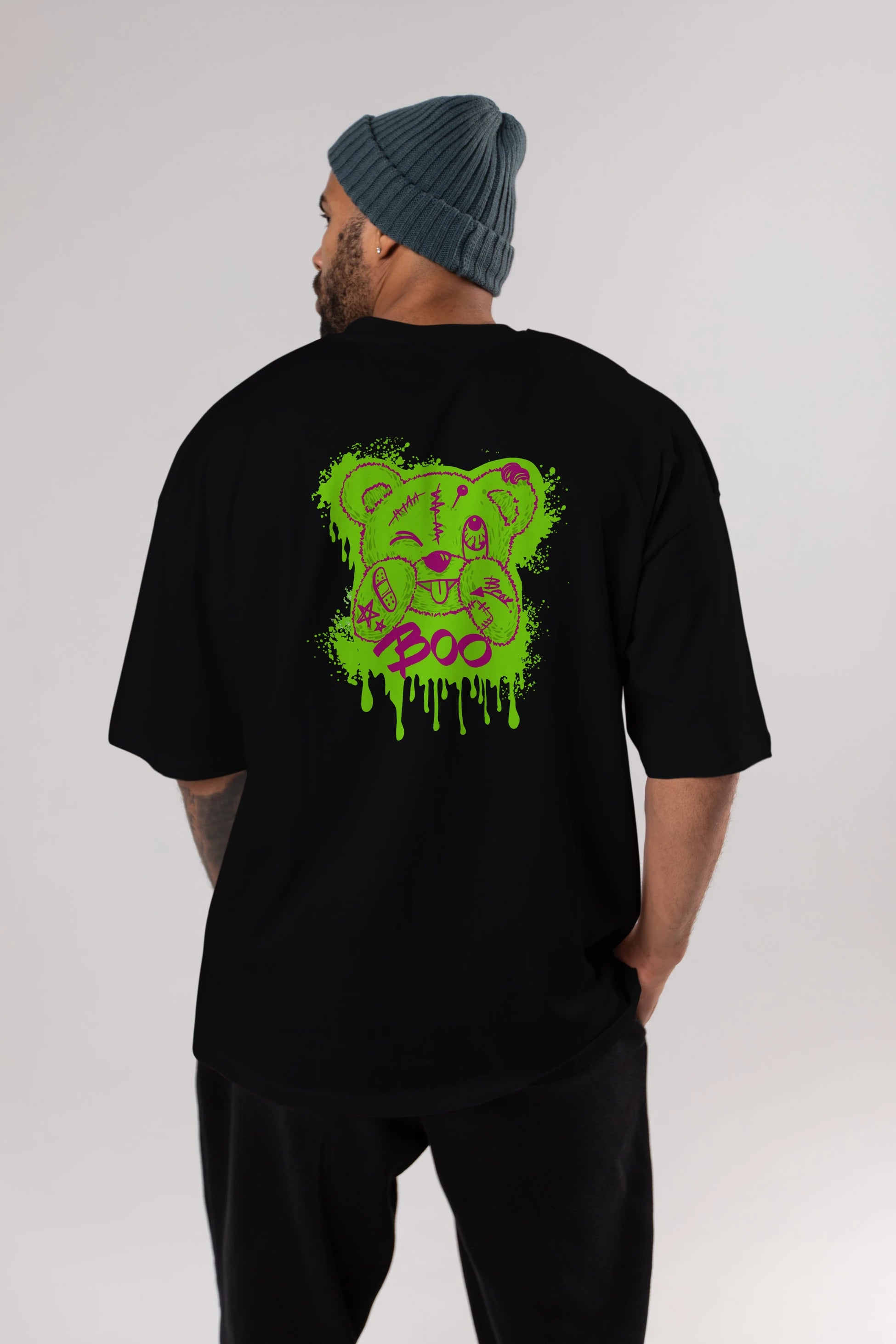 Boo  Bear Arka Baskılı Oversize t-shirt Erkek Kadın Unisex