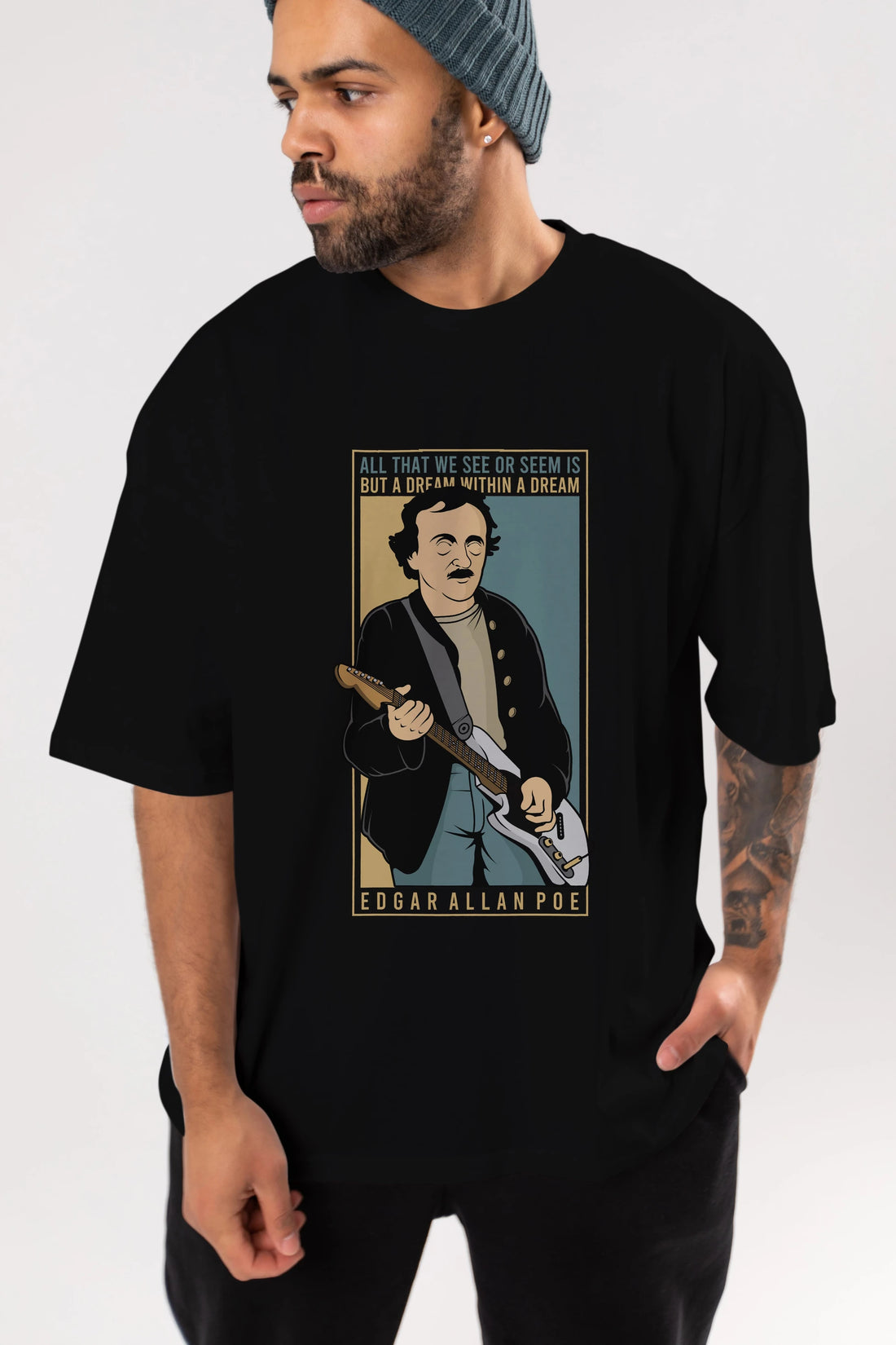 Edgar Alan Cobain Ön Baskılı Oversize t-shirt Erkek Kadın Unisex %100 Pamuk tişort