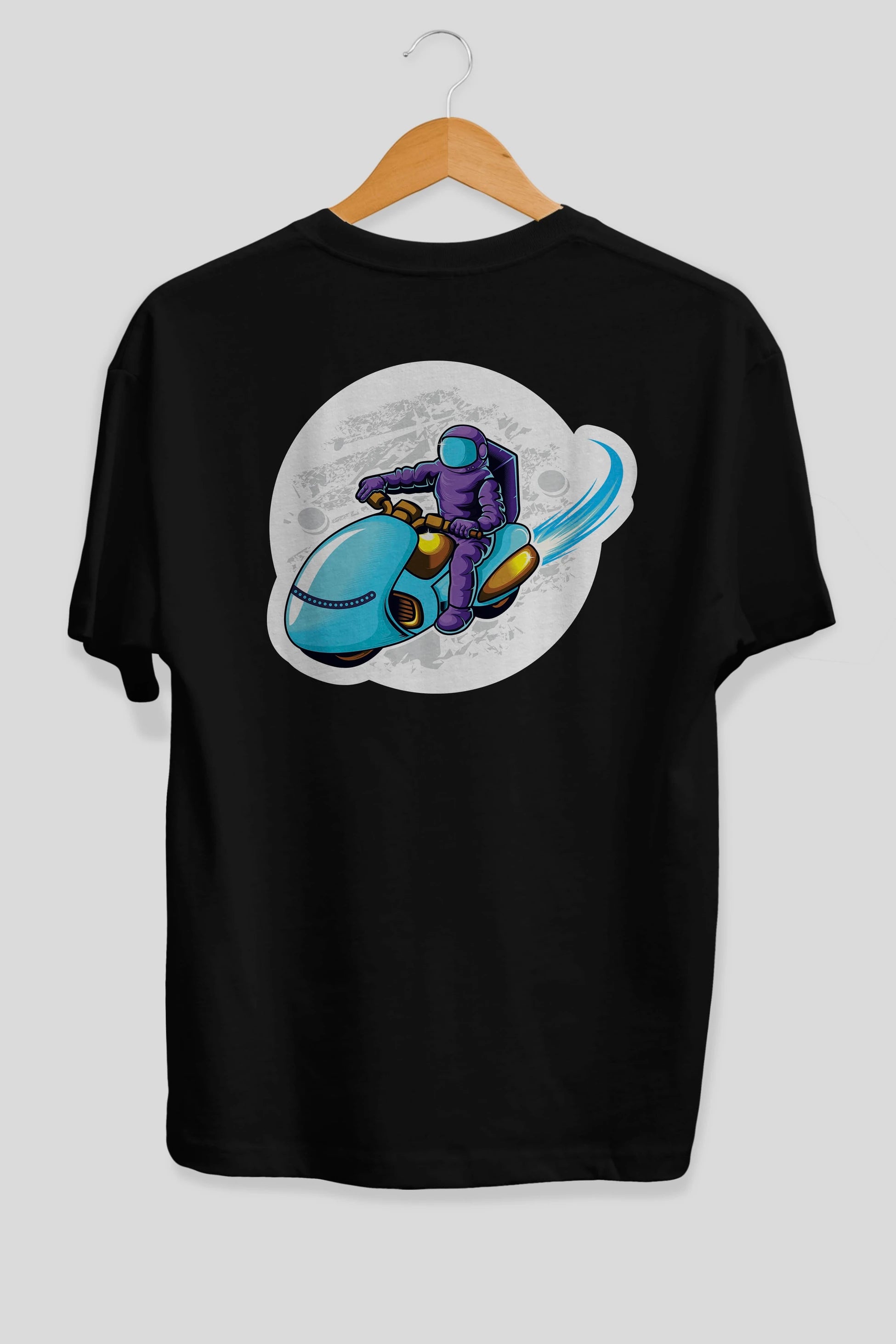 Astrorider in Space Sticker Arka Baskılı Oversize t-shirt Erkek Kadın Unisex